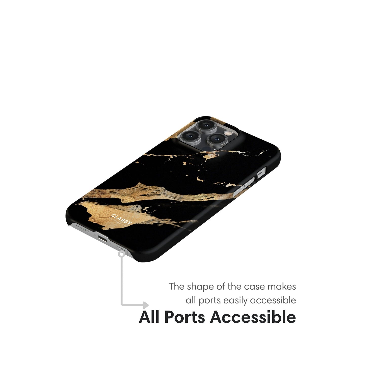 Black and Gold Marble Snap Case ports