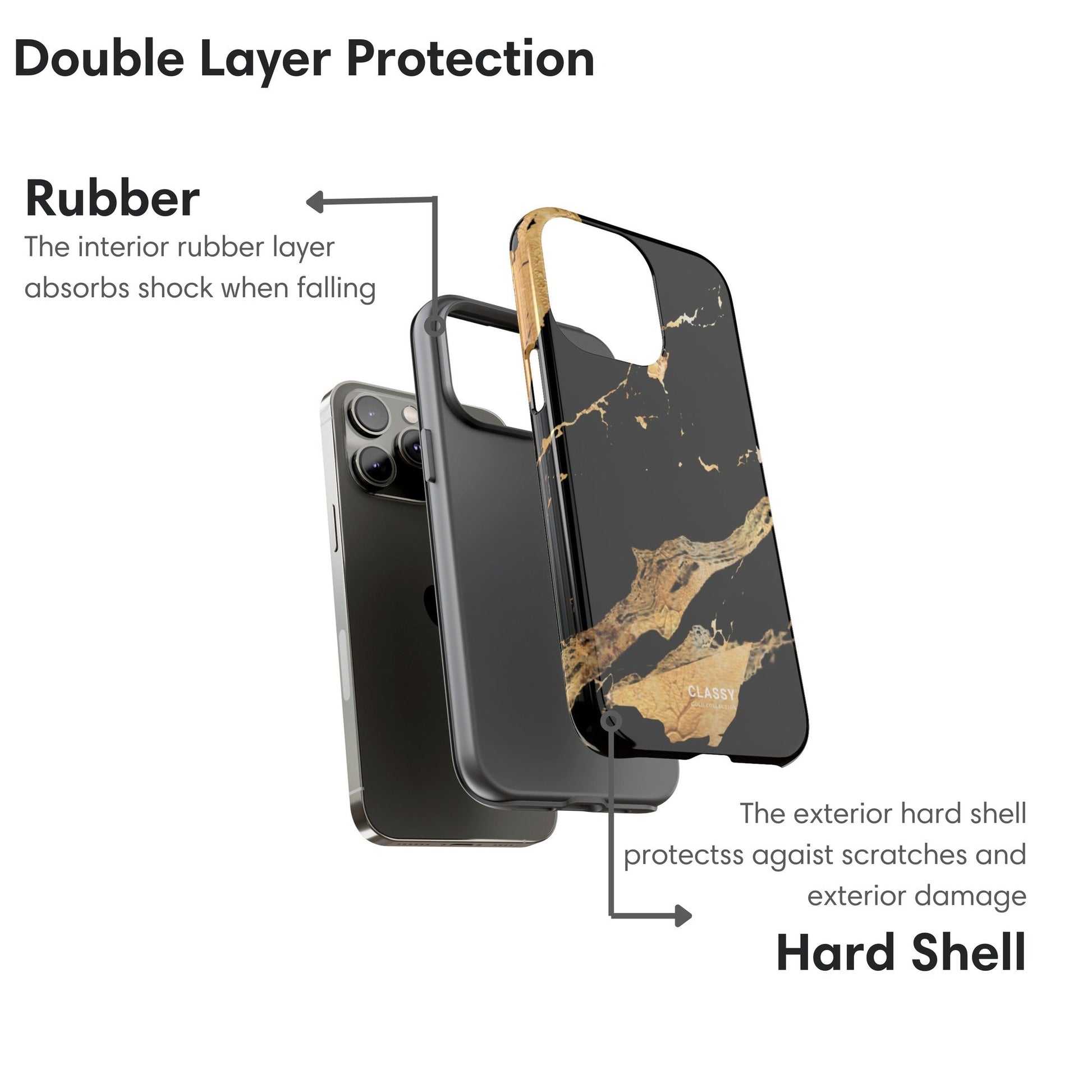 Black and Gold Marble Tough Case layers