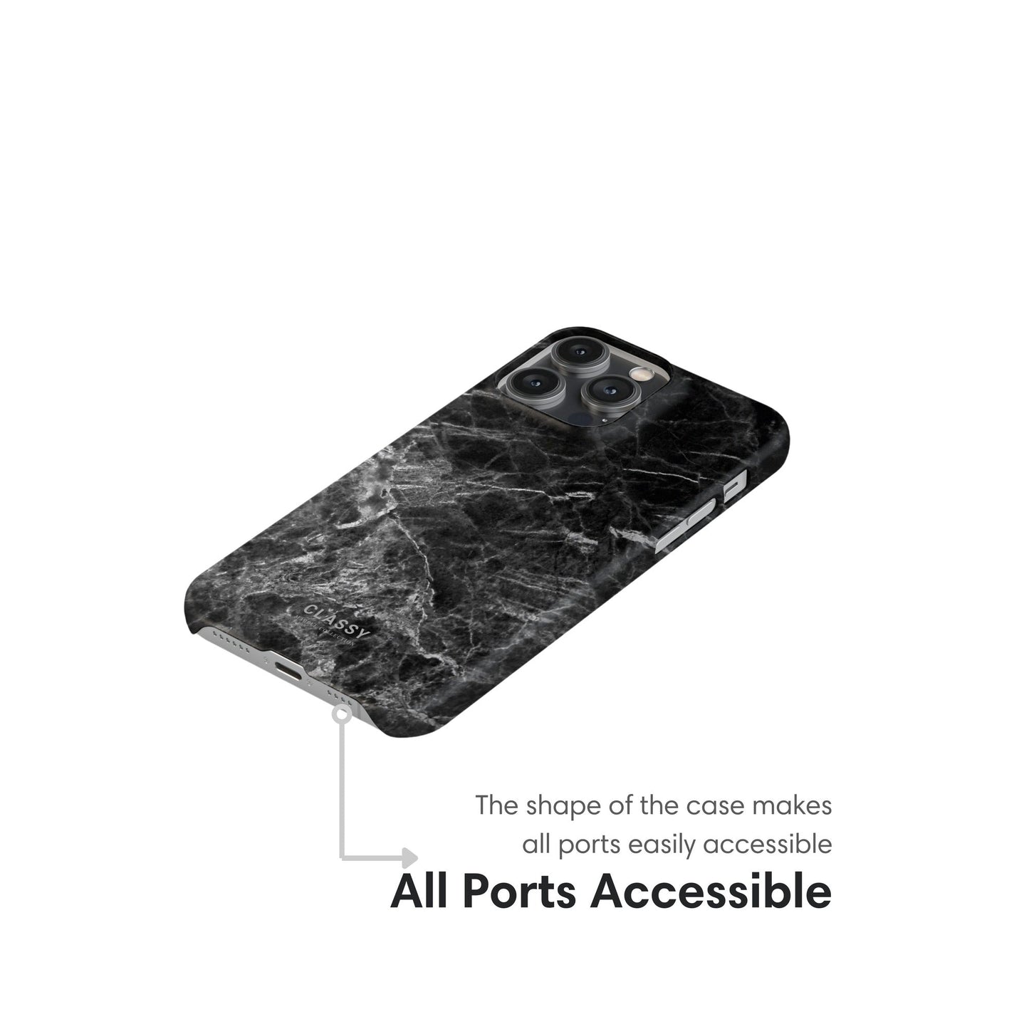 Black Marble Snap Case ports