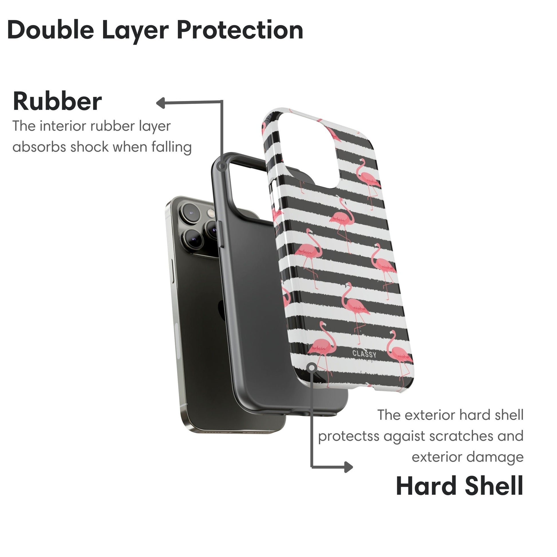 Black and White Striped Flamingo Tough Case layers