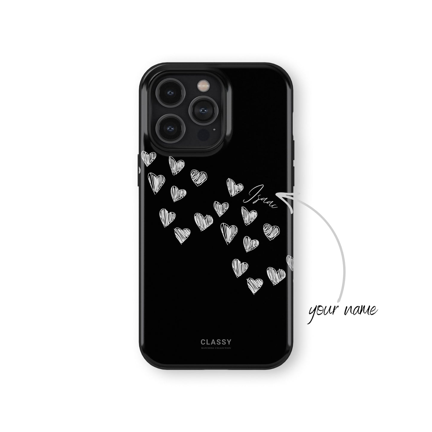 Custom Little Hearts Couple Tough Case - Black name