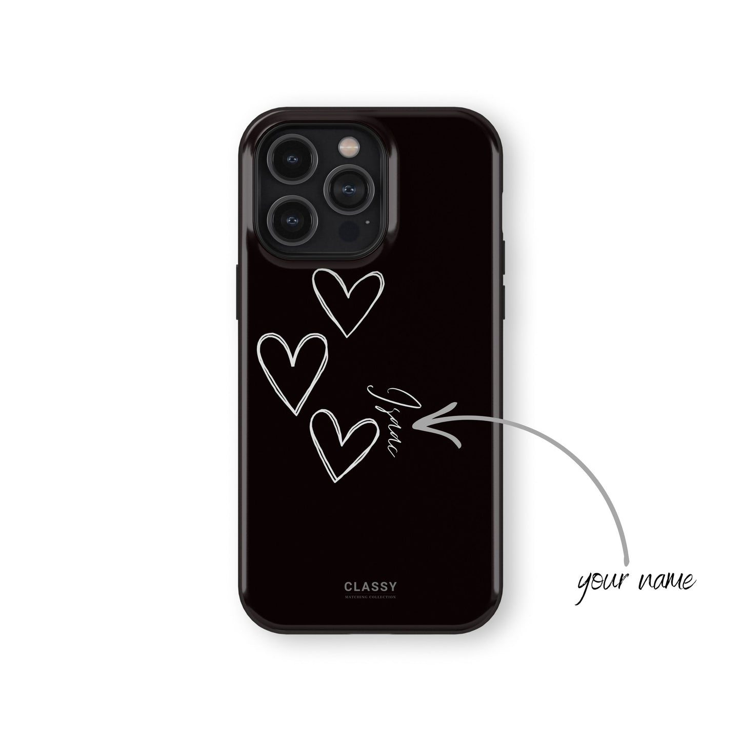 Custom Black Couple Hearts Tough Case name