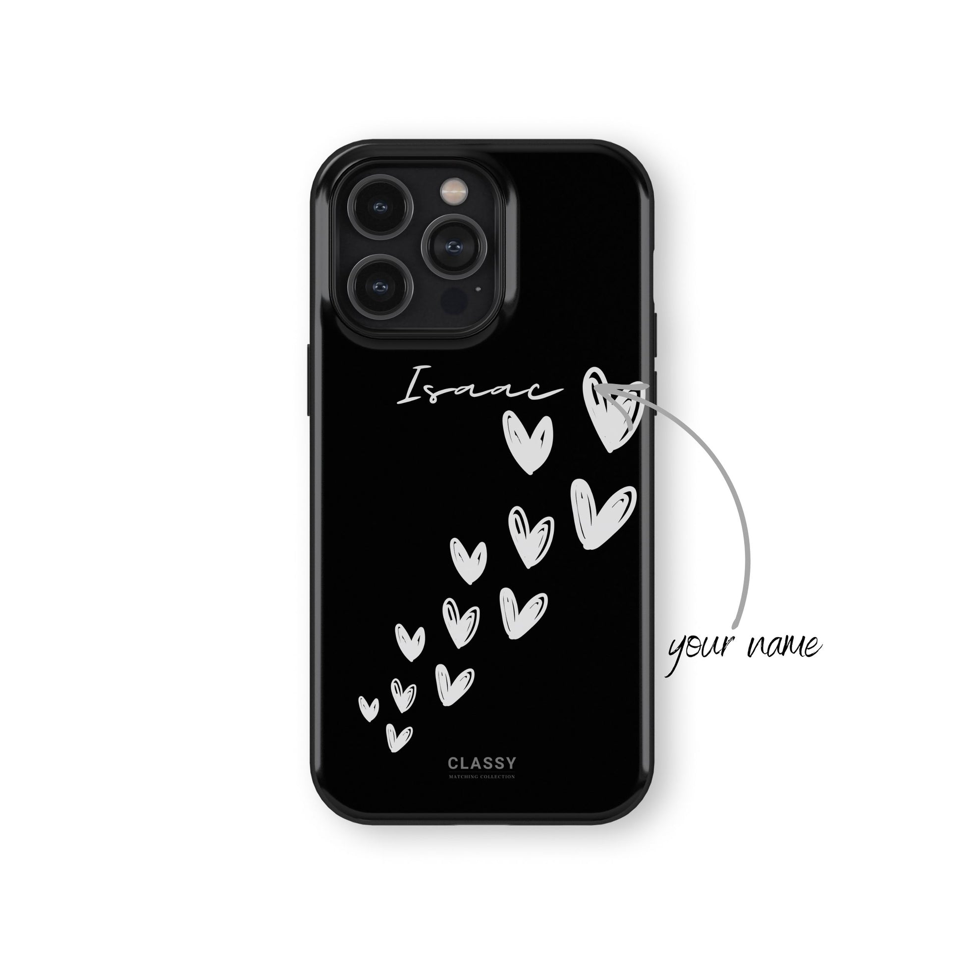 Custom Hearts Couple Tough Case - Black name