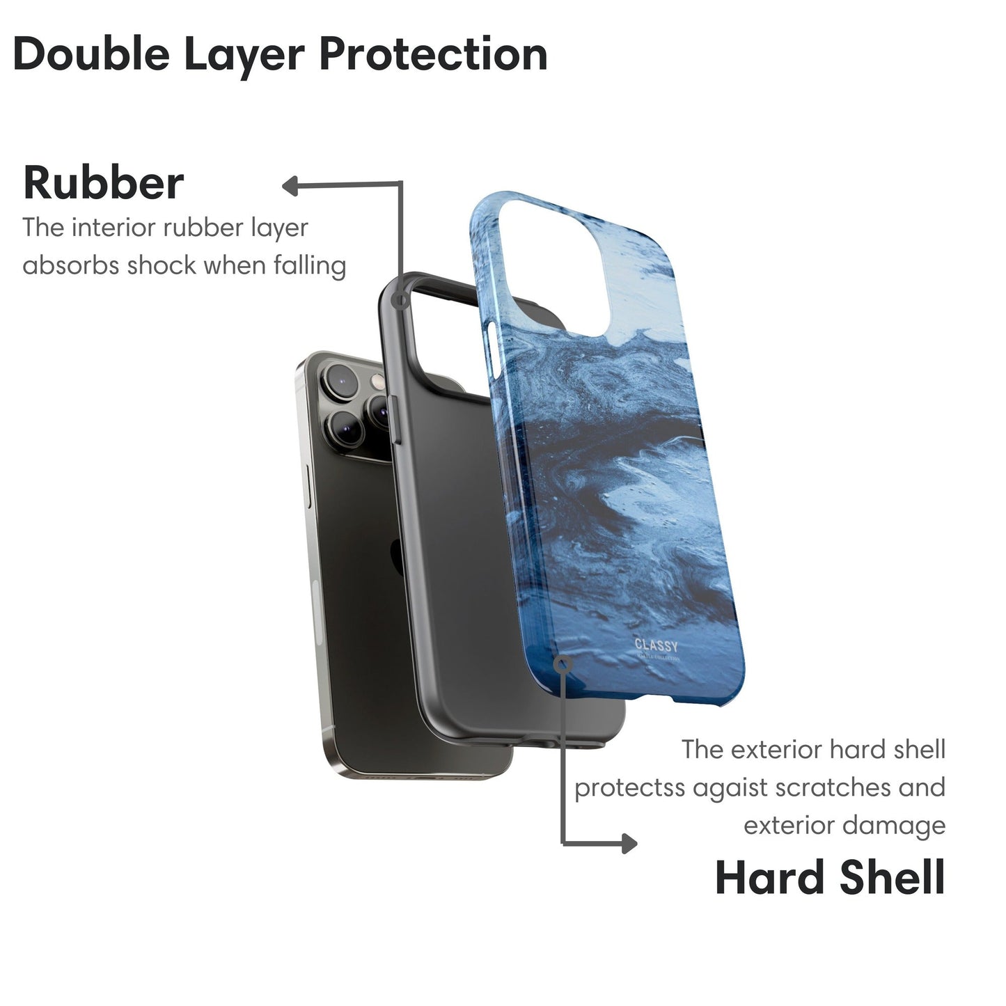 Diverse Blues Marble Tough Case layers