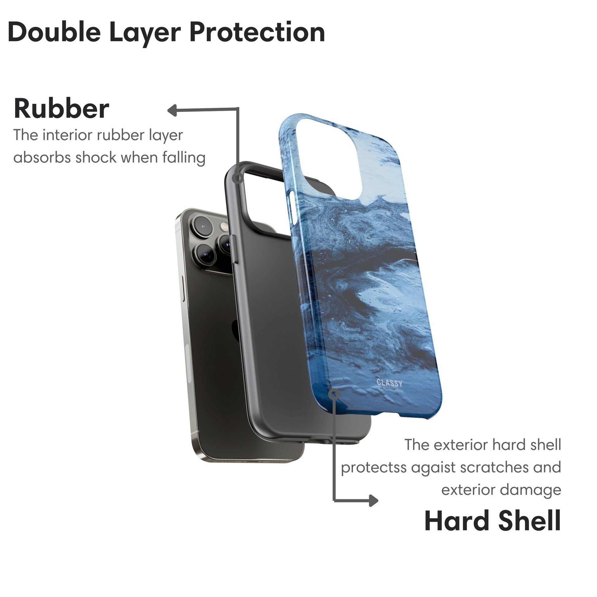 Diverse Blues Marble Tough Case layers