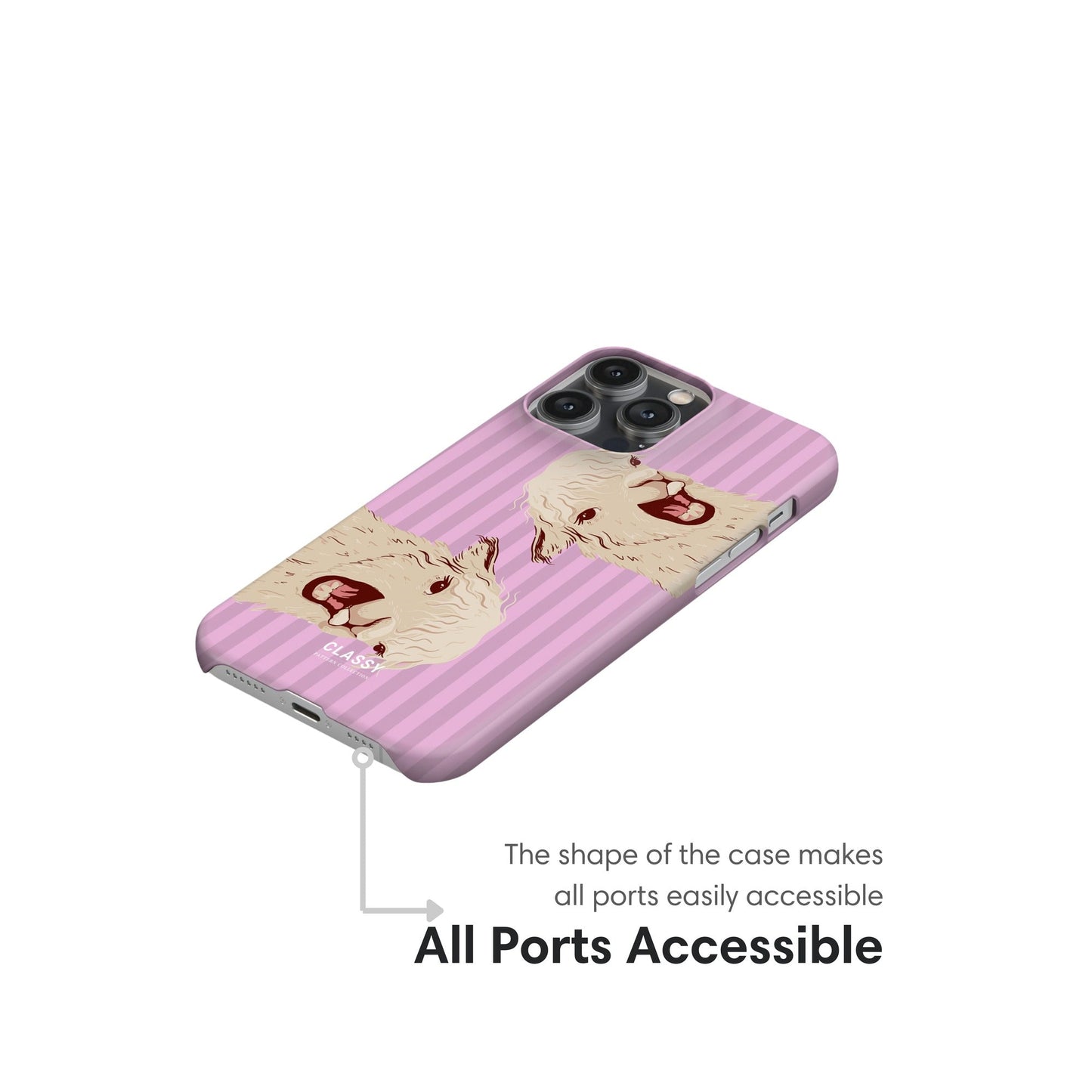 Pink Striped Llama Snap Case 2.0 ports