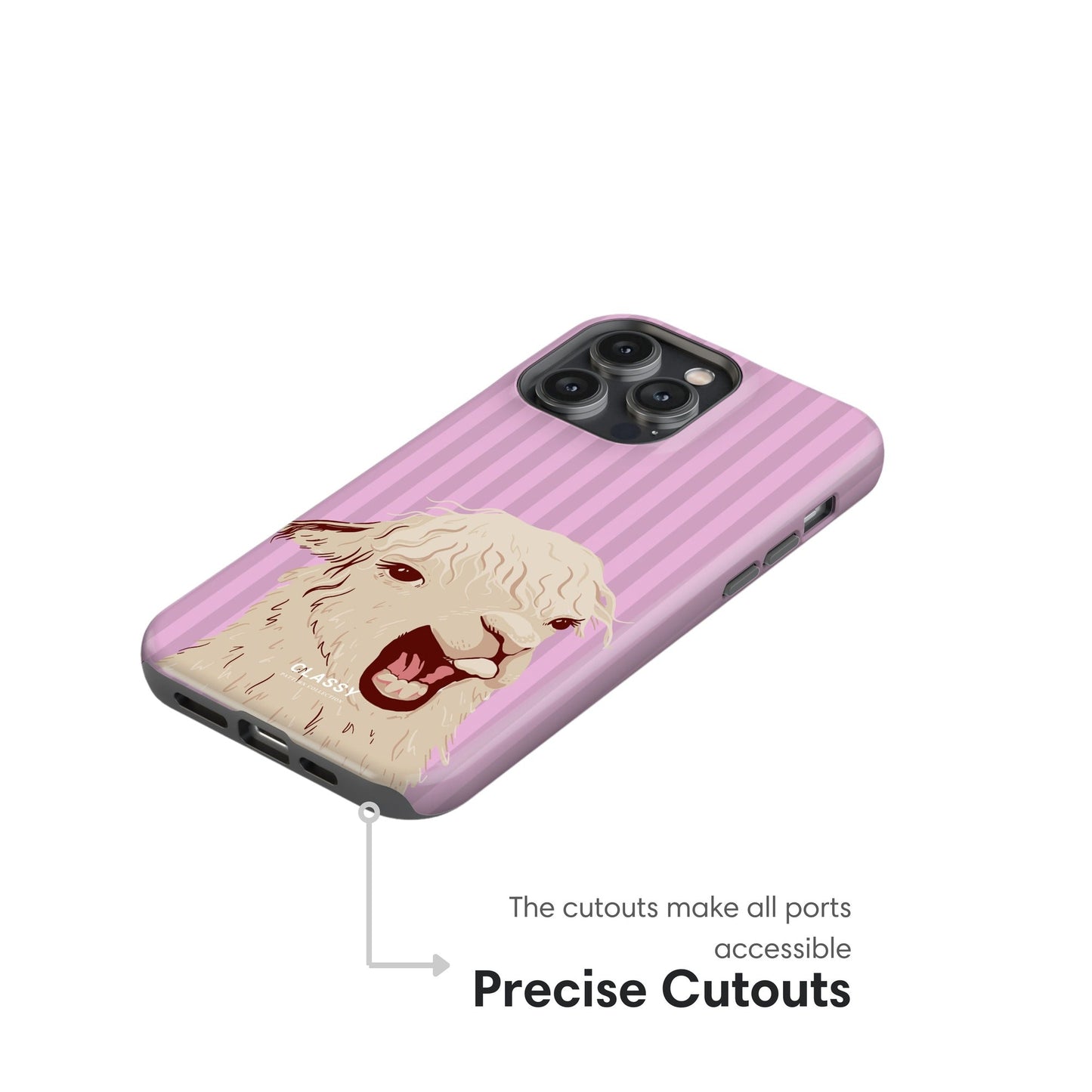 Pink Striped Llama Tough Case cutouts