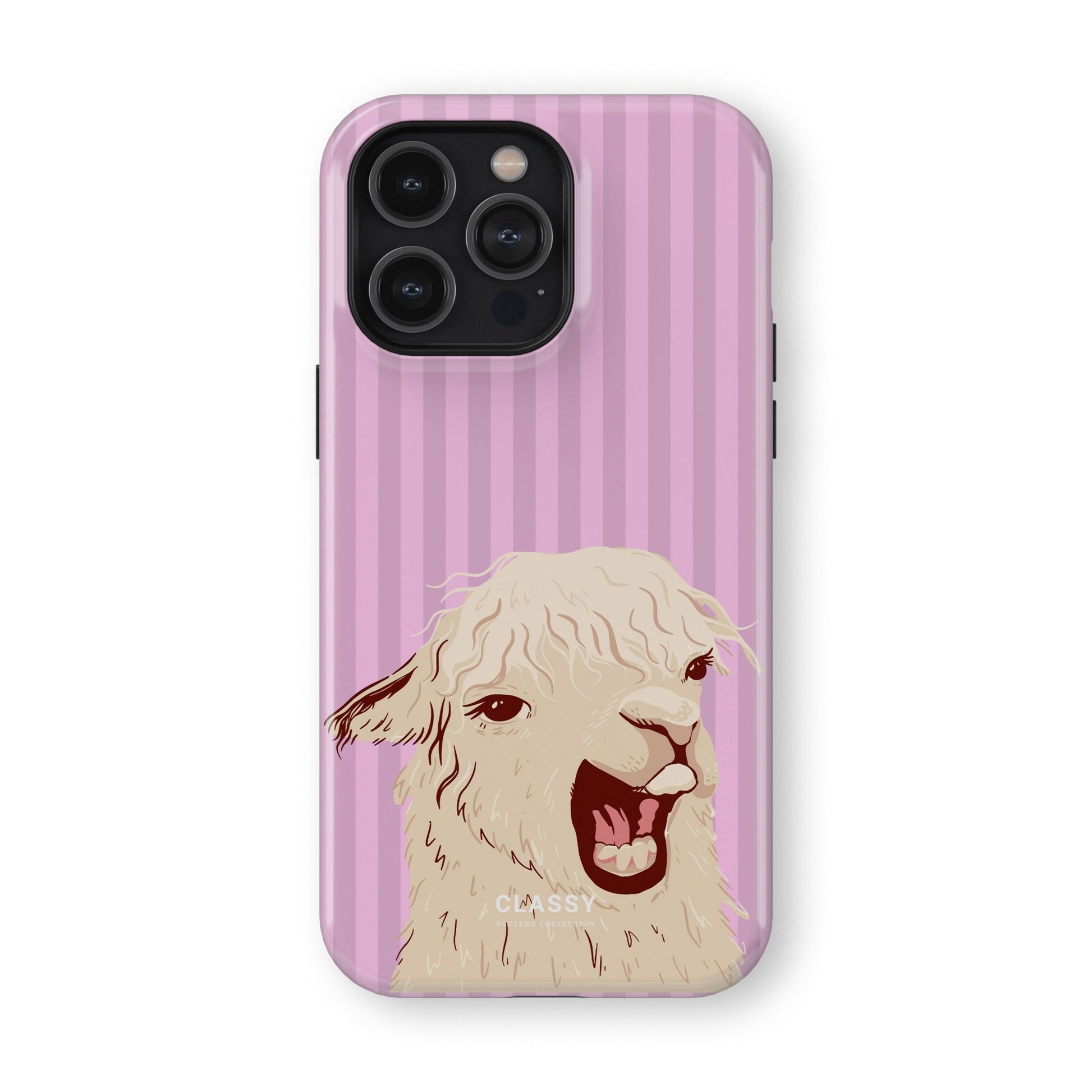 Pink Striped Llama Tough Case front