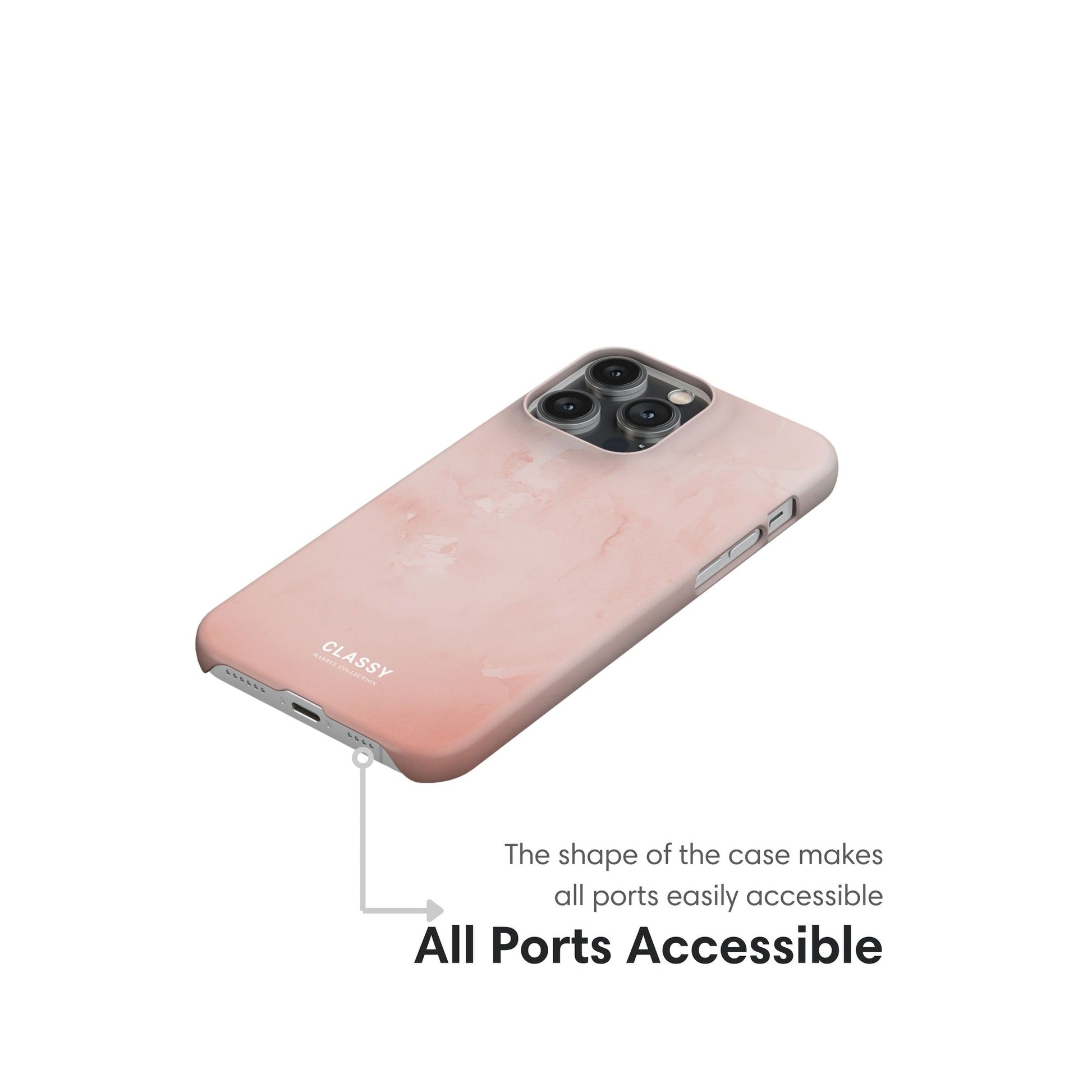 Simple Pink Marble Snap Case ports