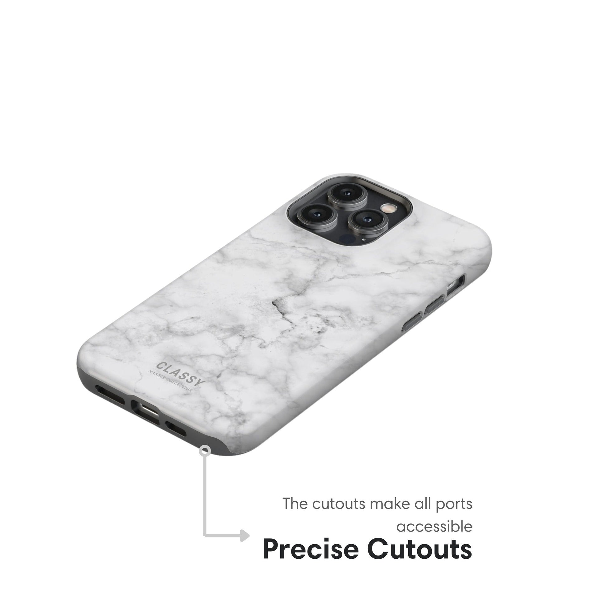 White Marble Tough Case cutouts