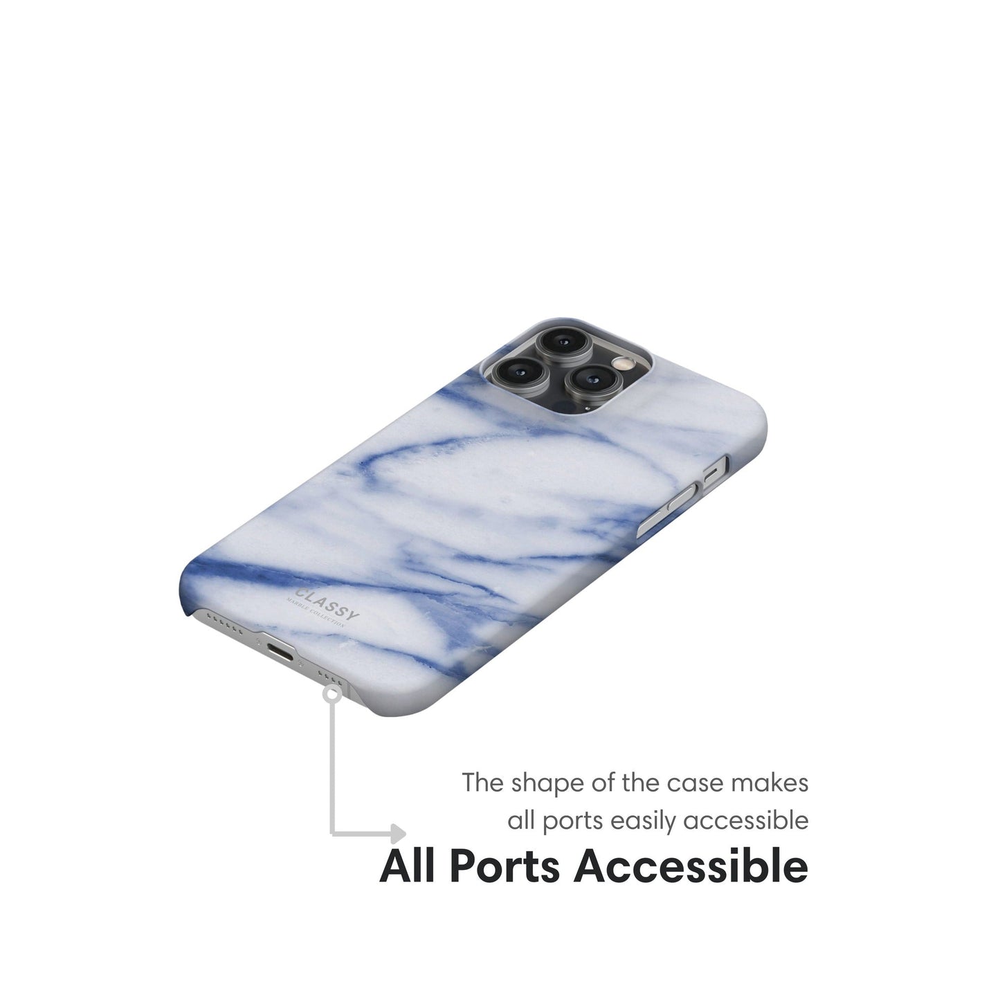 White and Blue Marble Snap Case ports