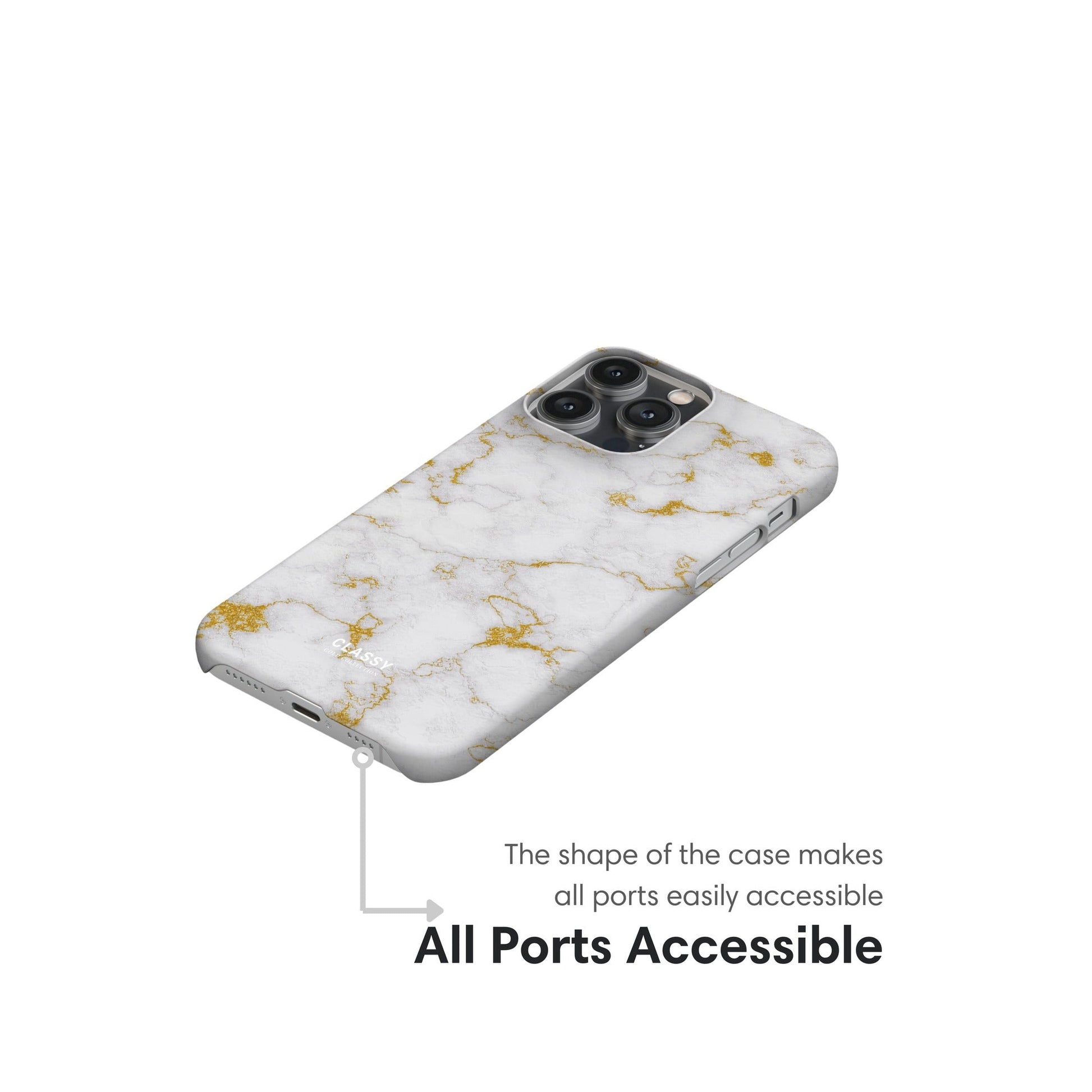 White and Gold Marble Snap Case ports