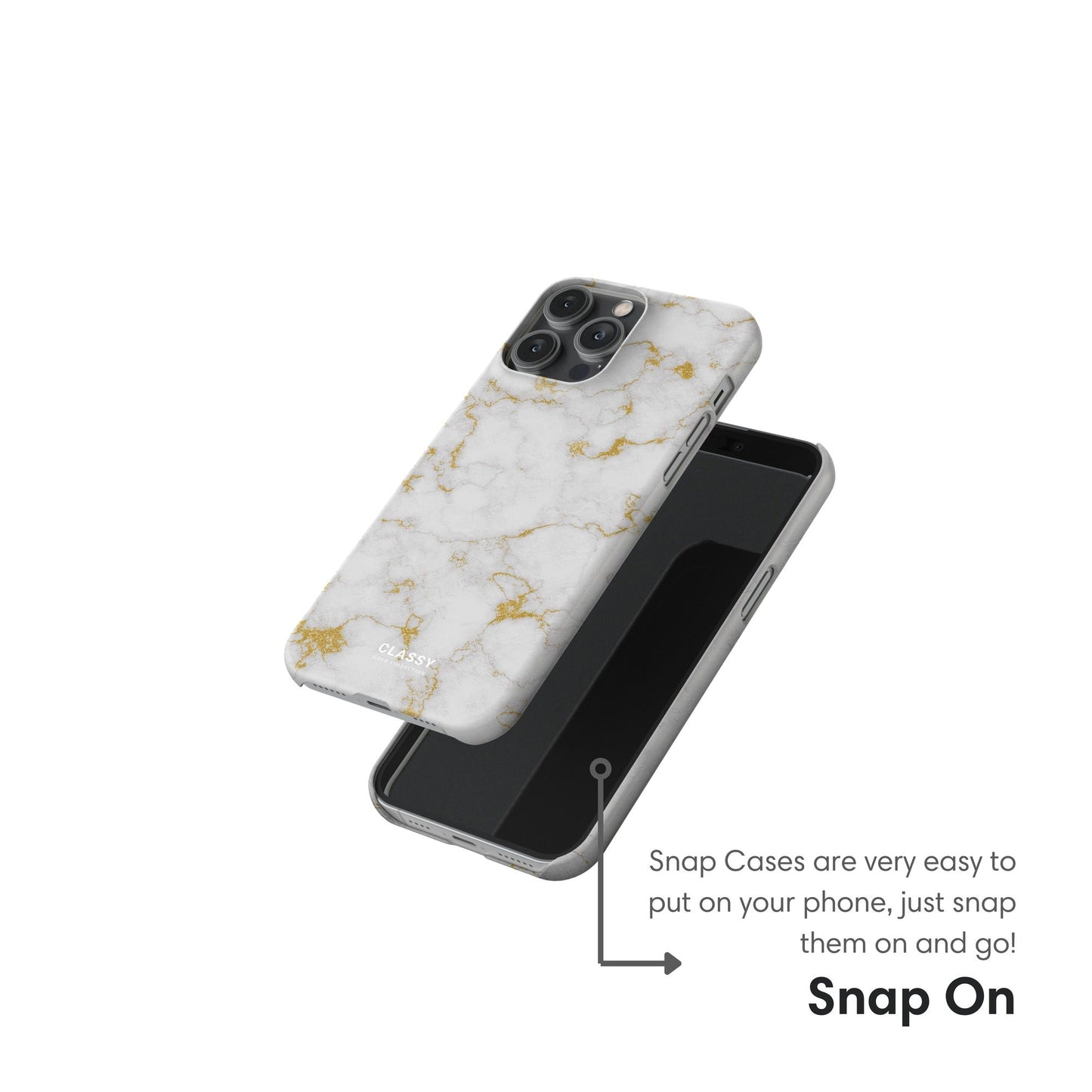 White and Gold Marble Snap Case snap on