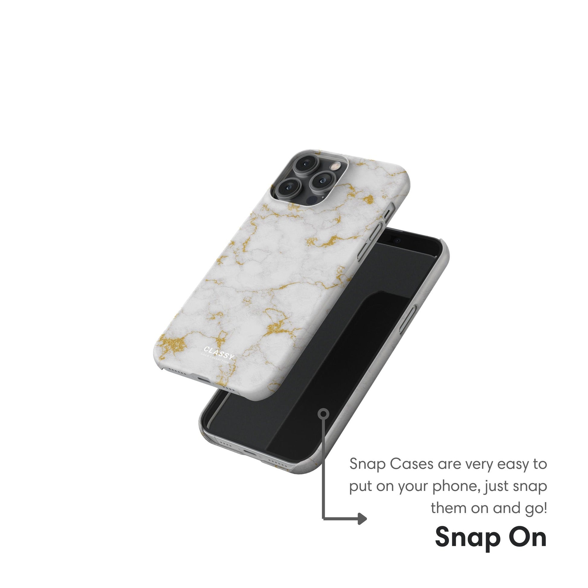 White and Gold Marble Snap Case snap on
