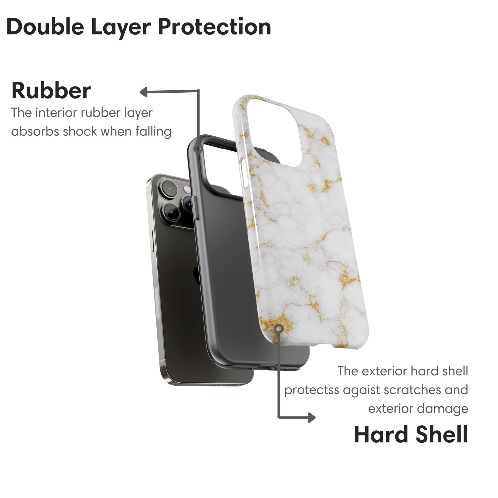 White and Gold Marble Tough Case layers