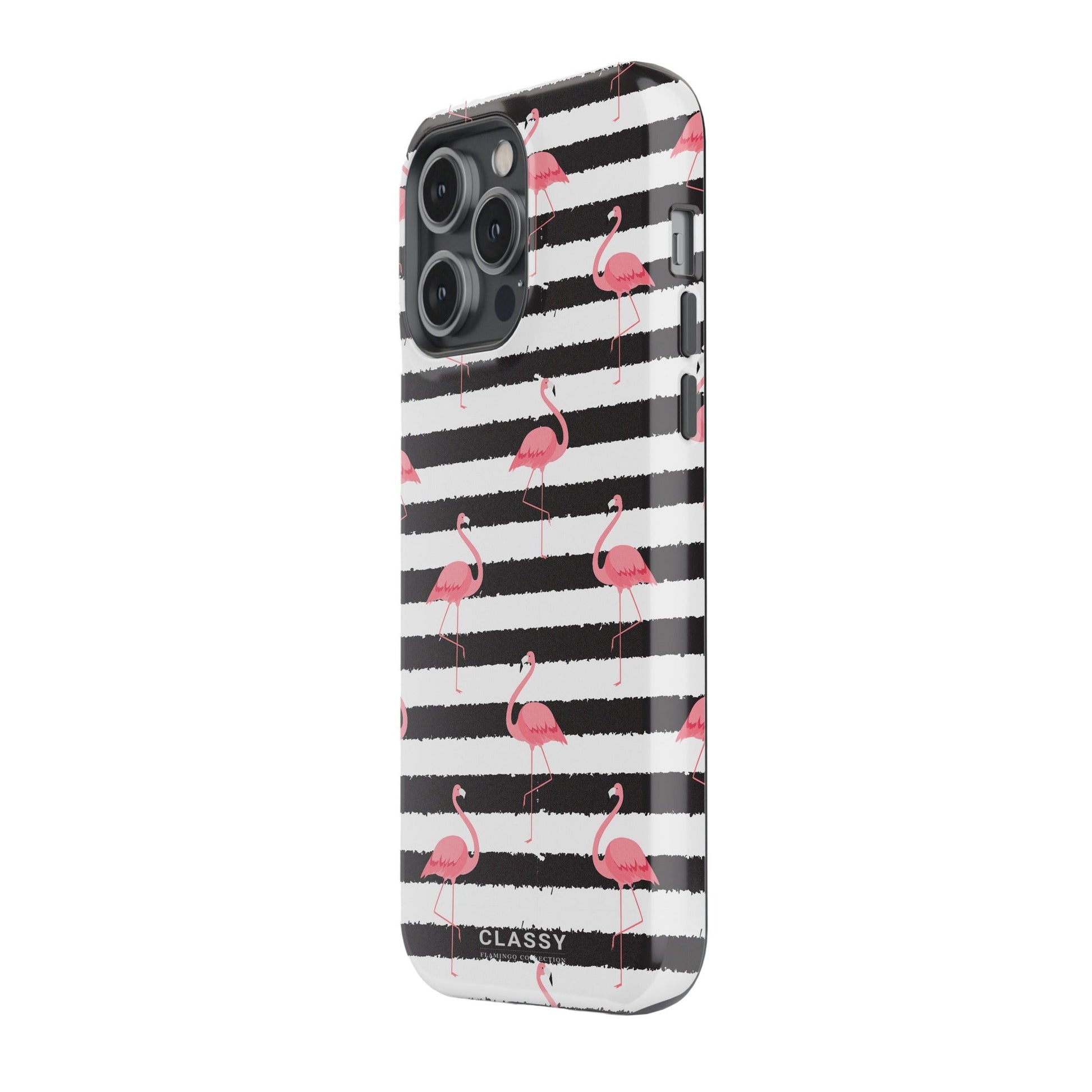 Black and White Striped Flamingo Tough Case - Classy Cases - Phone Case - iPhone 15 - Glossy -