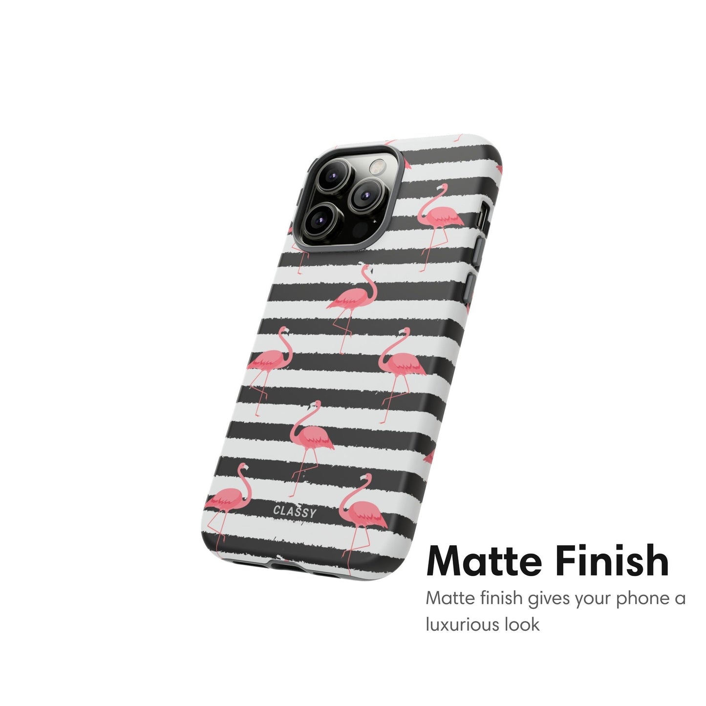 Black and White Striped Flamingo Tough Case - Classy Cases - Phone Case - iPhone 17 - Glossy -