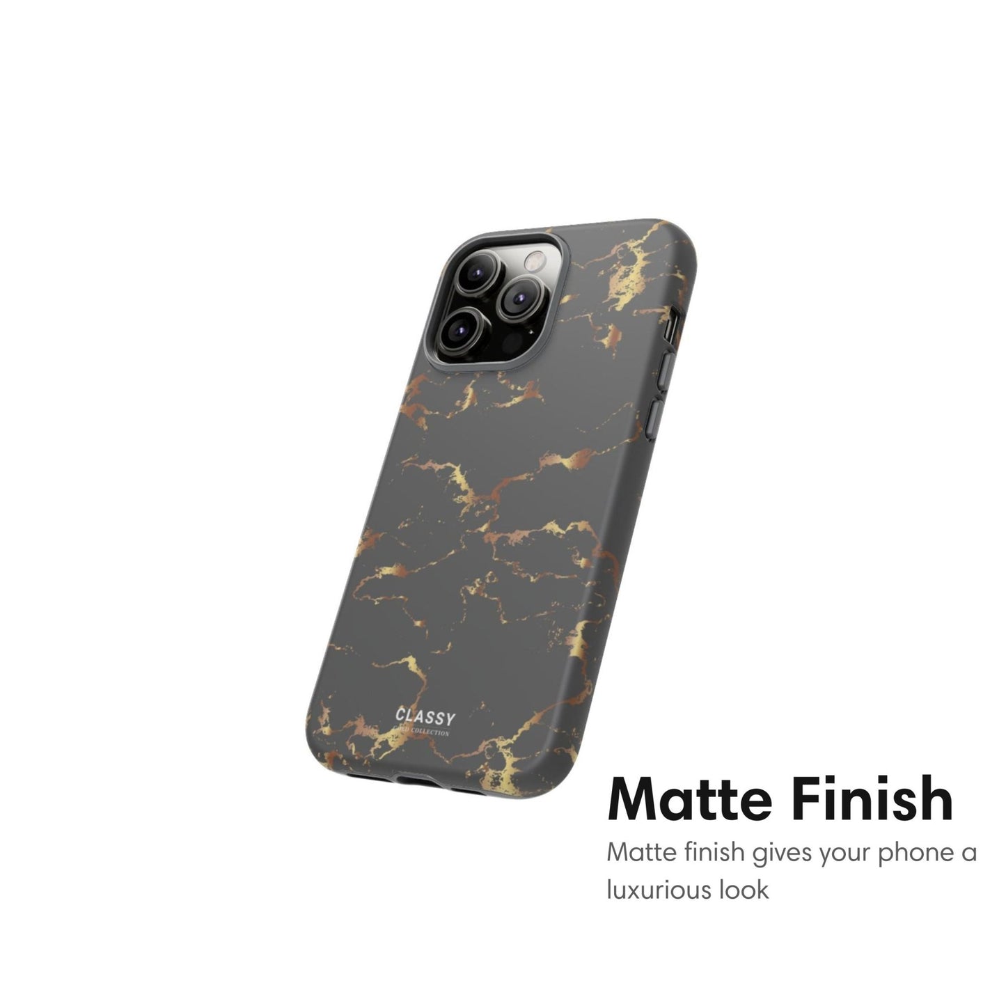 Dark Gray and Gold Marble Tough Case - Classy Cases - Phone Case - iPhone 17 - Glossy -