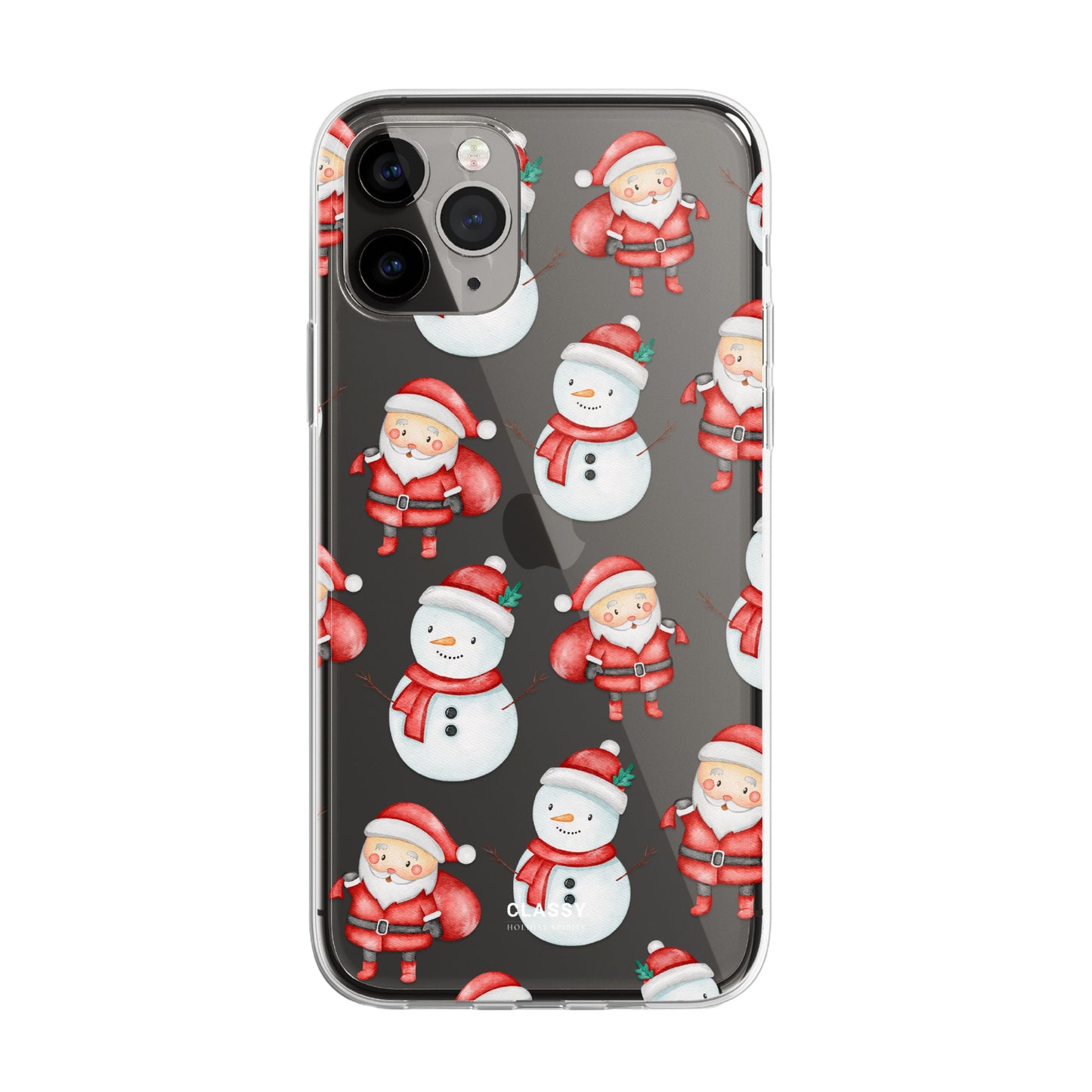 Christmas Clear Case with Snowman and Santa front