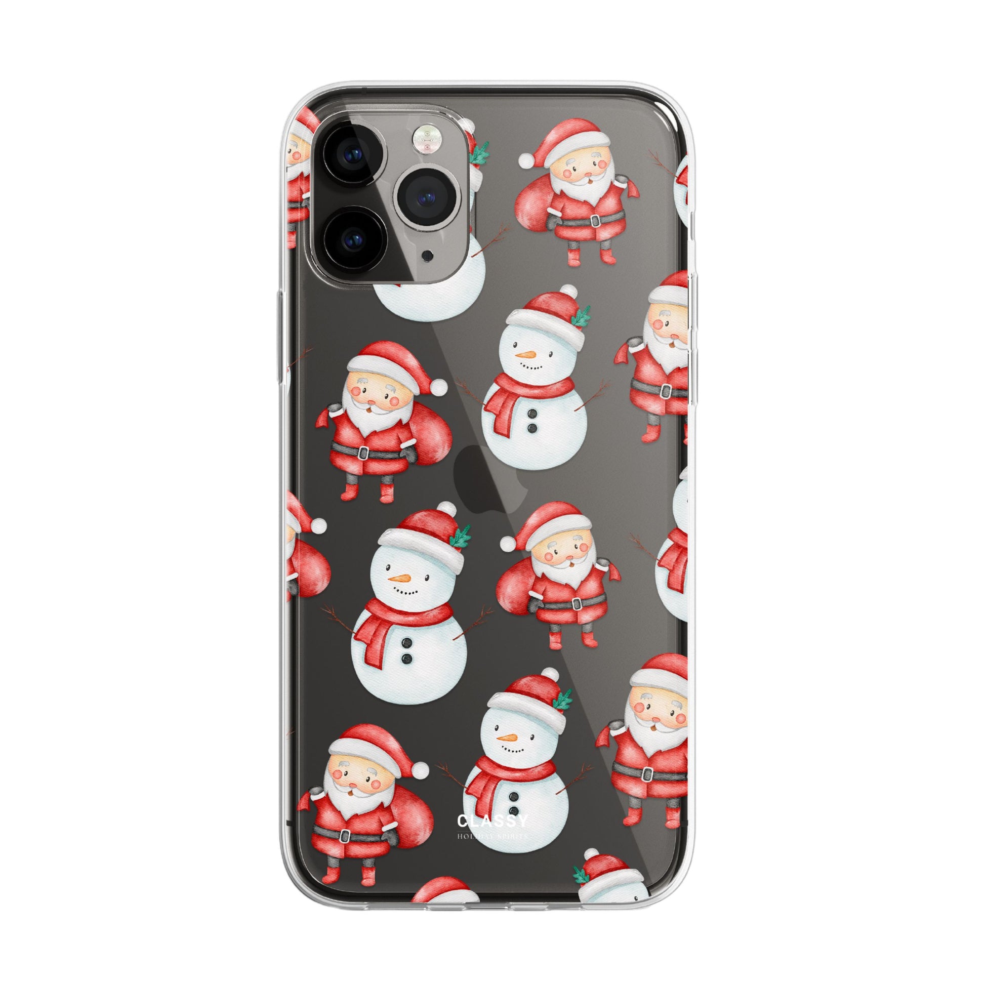 Christmas Clear Case with Snowman and Santa front