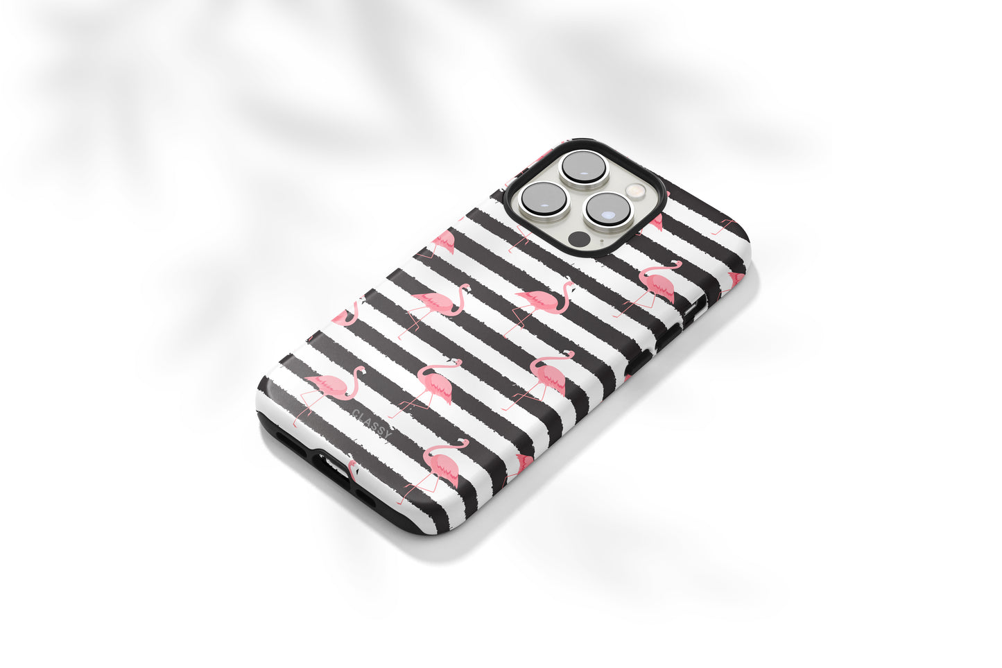 Black and White Striped Flamingo Tough Case - Classy Cases - Phone Case - Samsung Galaxy S22 - Glossy -