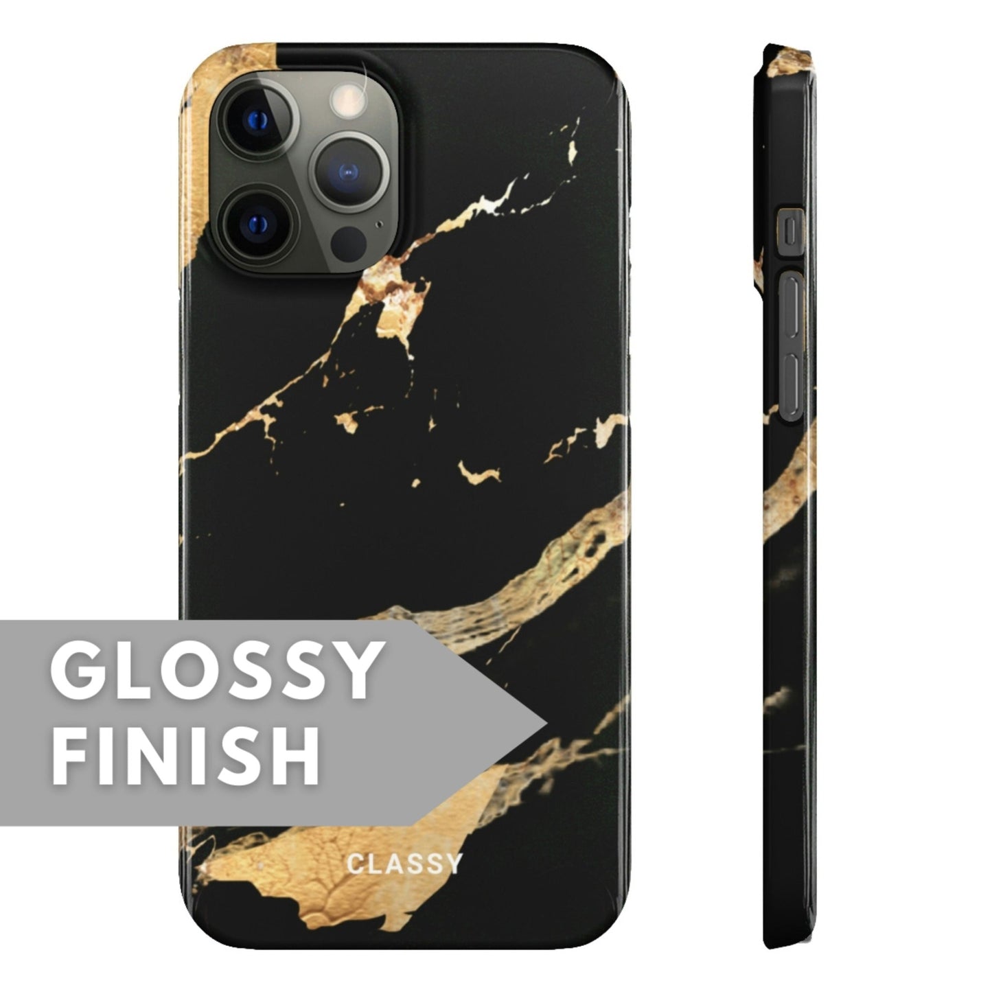 Black and Gold Marble Snap Case - Classy Cases - Phone Case - iPhone 12 Pro Max - Glossy -