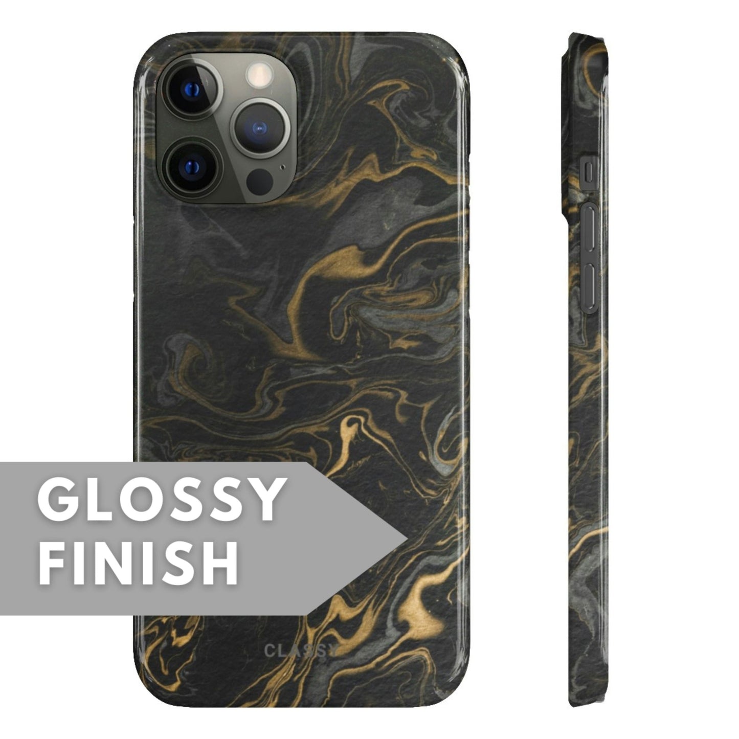 Black and Gold Marble Snap Case - Classy Cases - Phone Case - iPhone 12 Pro Max - Glossy -