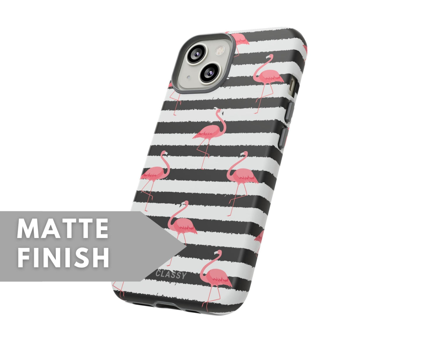 Black and White Striped Flamingo Tough Case - Classy Cases - Phone Case - iPhone 15 - Glossy -