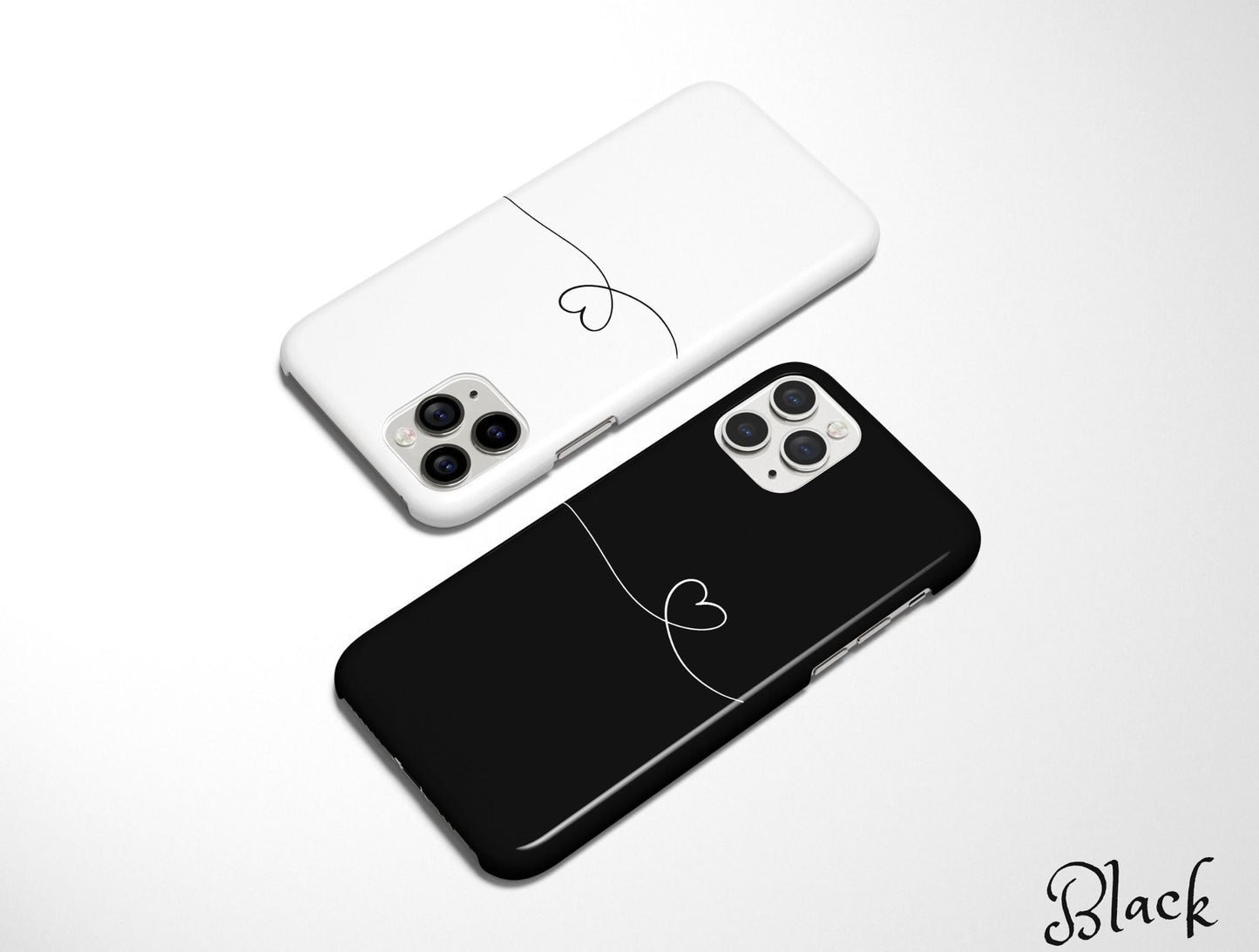 Black Couple Snap Case | Line Heart - Classy Cases - Phone Case - iPhone 12 Pro Max - Glossy -