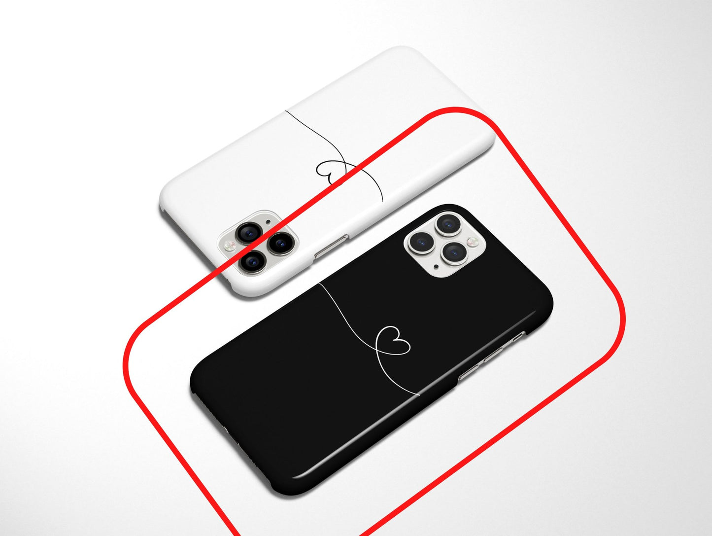 Black Couple Snap Case | Line Heart - Classy Cases - Phone Case - iPhone 12 Pro Max - Glossy -