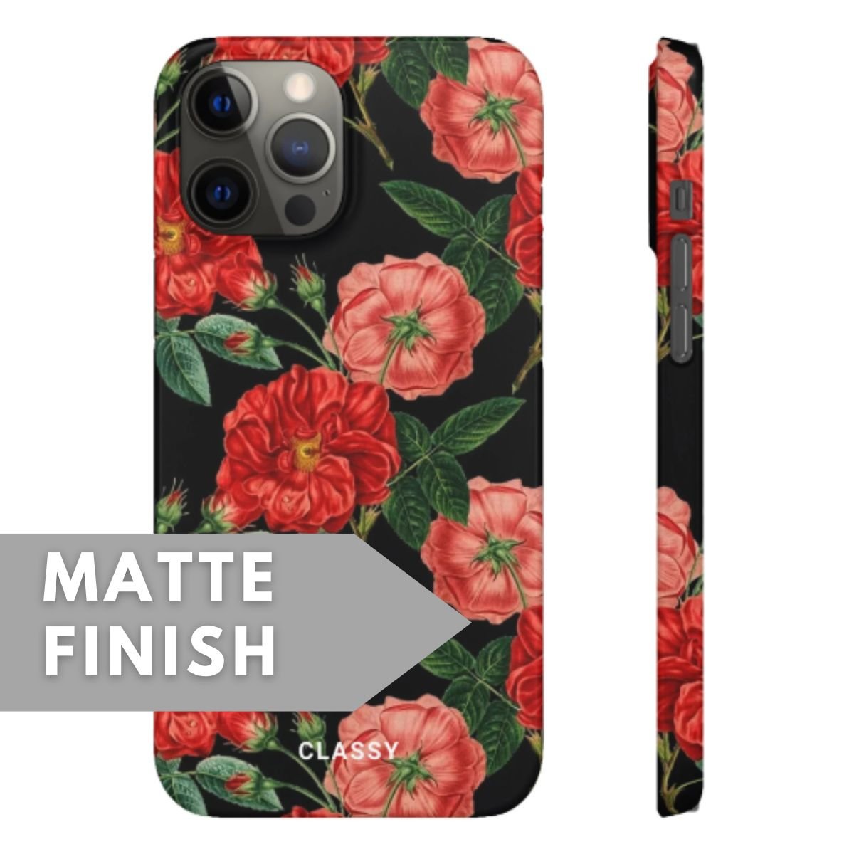 Black Flowers Snap Case - Classy Cases - Phone Case - iPhone 12 Pro Max - Glossy -
