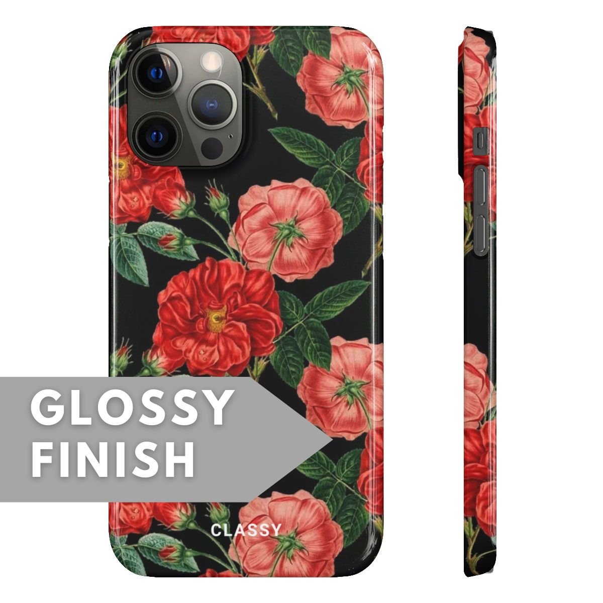 Black Flowers Snap Case - Classy Cases - Phone Case - iPhone 12 Pro Max - Glossy -