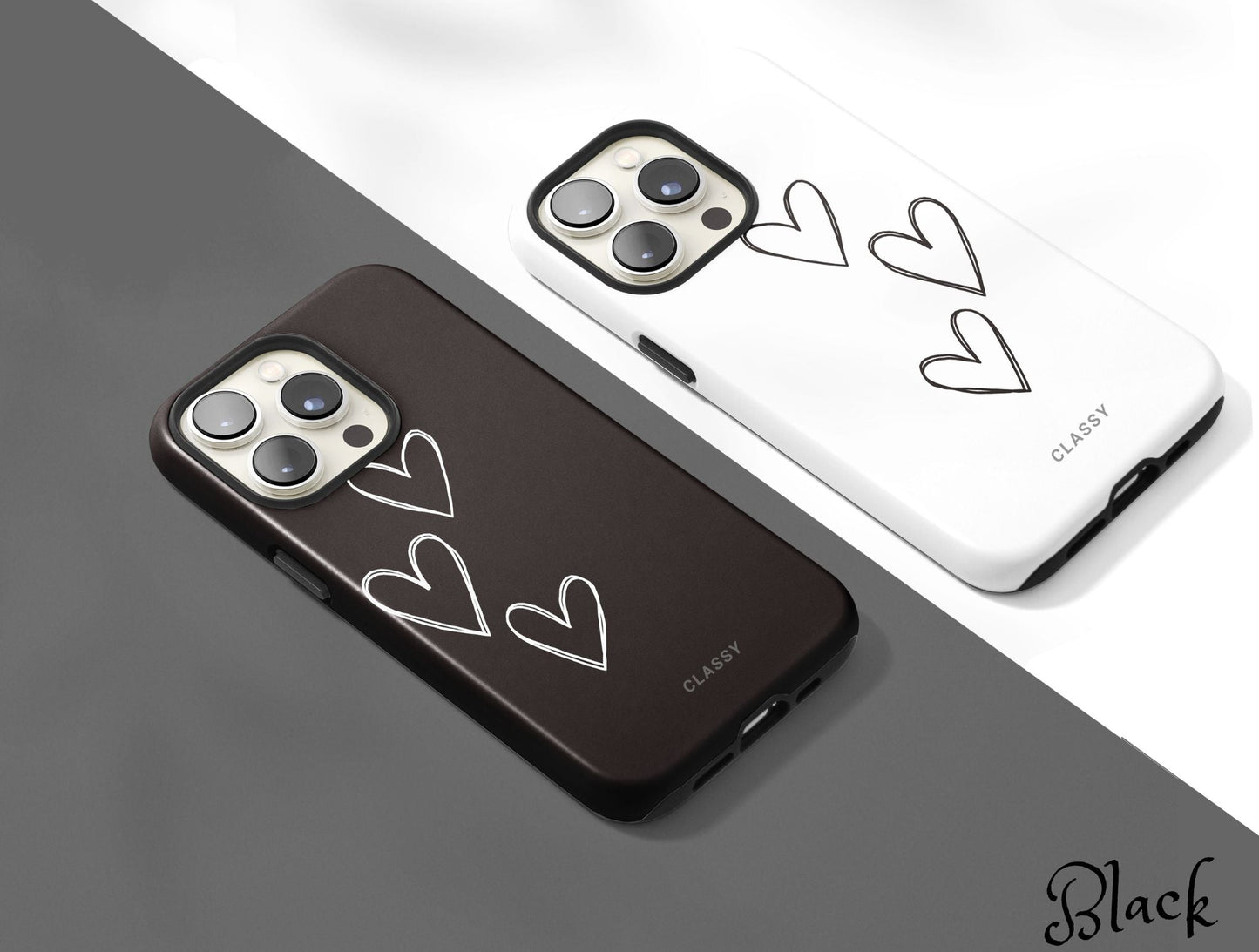 Black Hearts Couple Tough Case - Classy Cases - Phone Case - iPhone 12 Pro Max - Glossy -