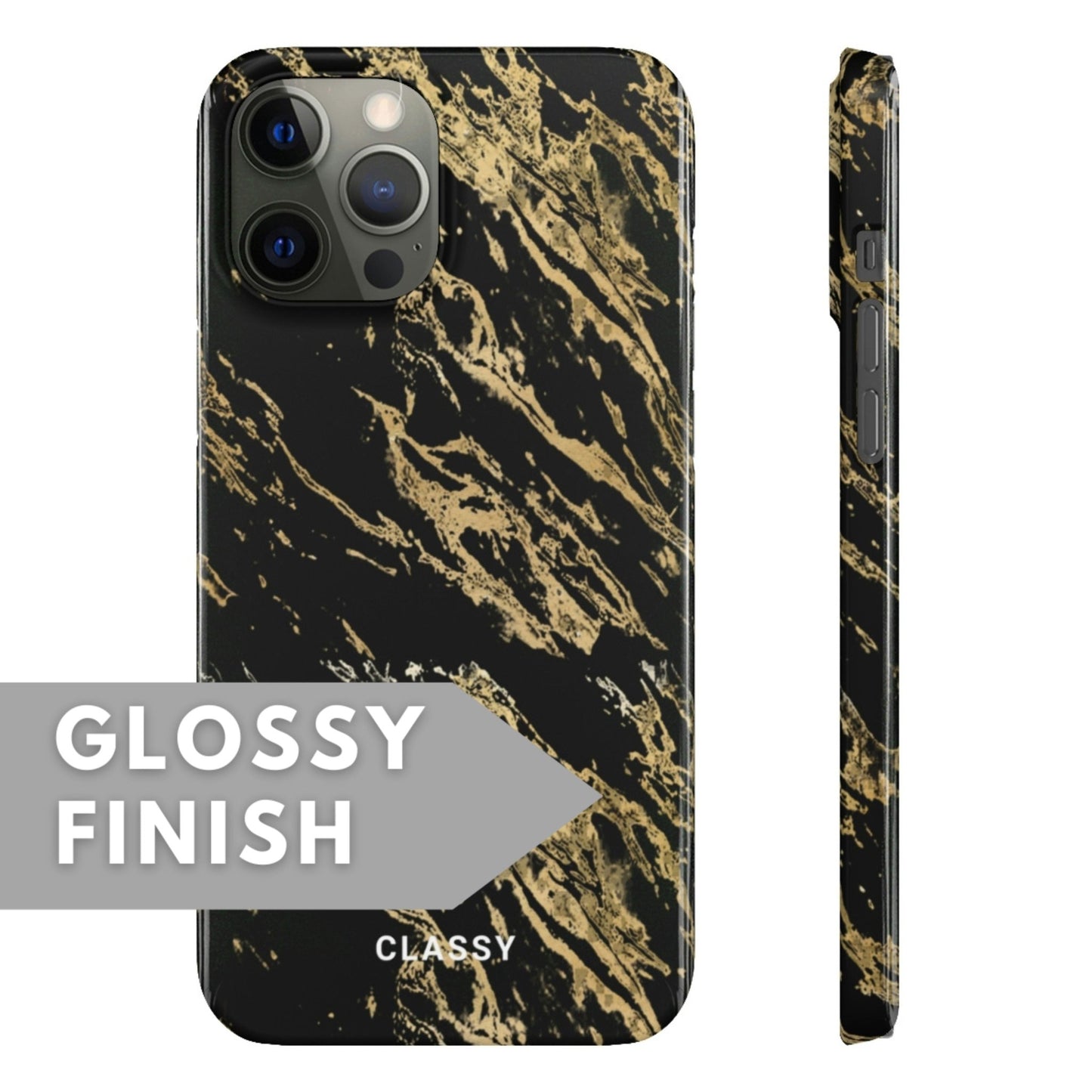 Black Snap Case with Gold Pattern - Classy Cases - Phone Case - iPhone 12 Pro Max - Glossy -