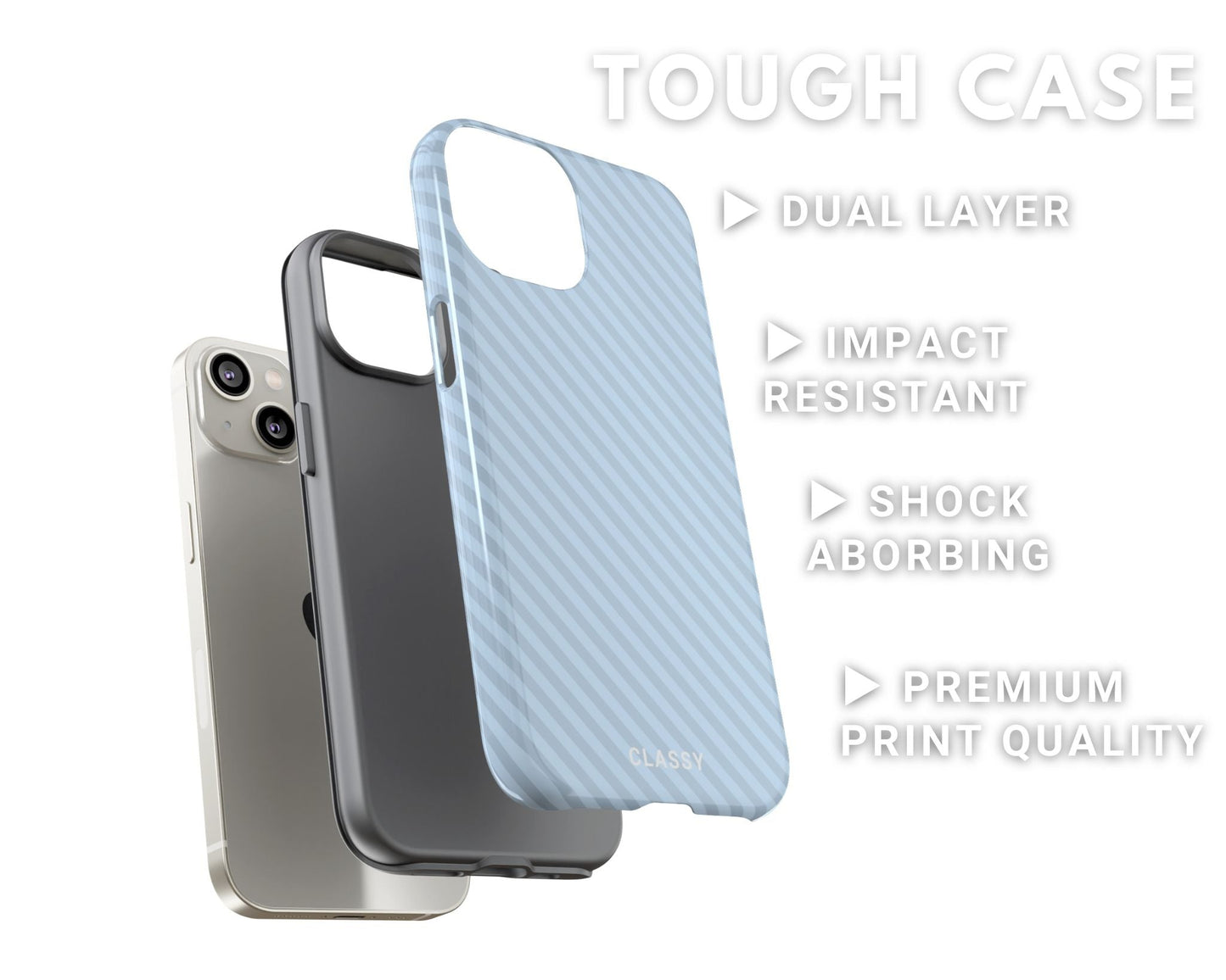 Blue Striped Tough Case - Classy Cases - Phone Case - iPhone 14 - Glossy -