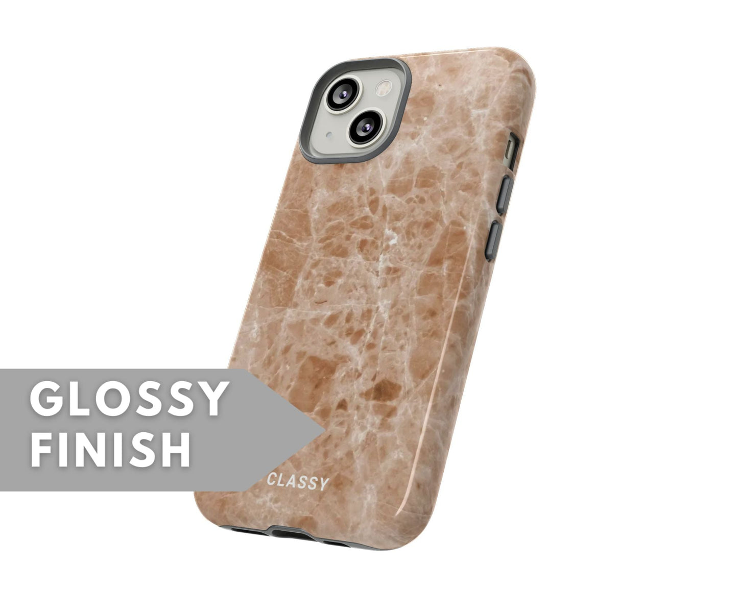 Brown Marble Tough Case - Classy Cases - Phone Case - iPhone 15 - Glossy -