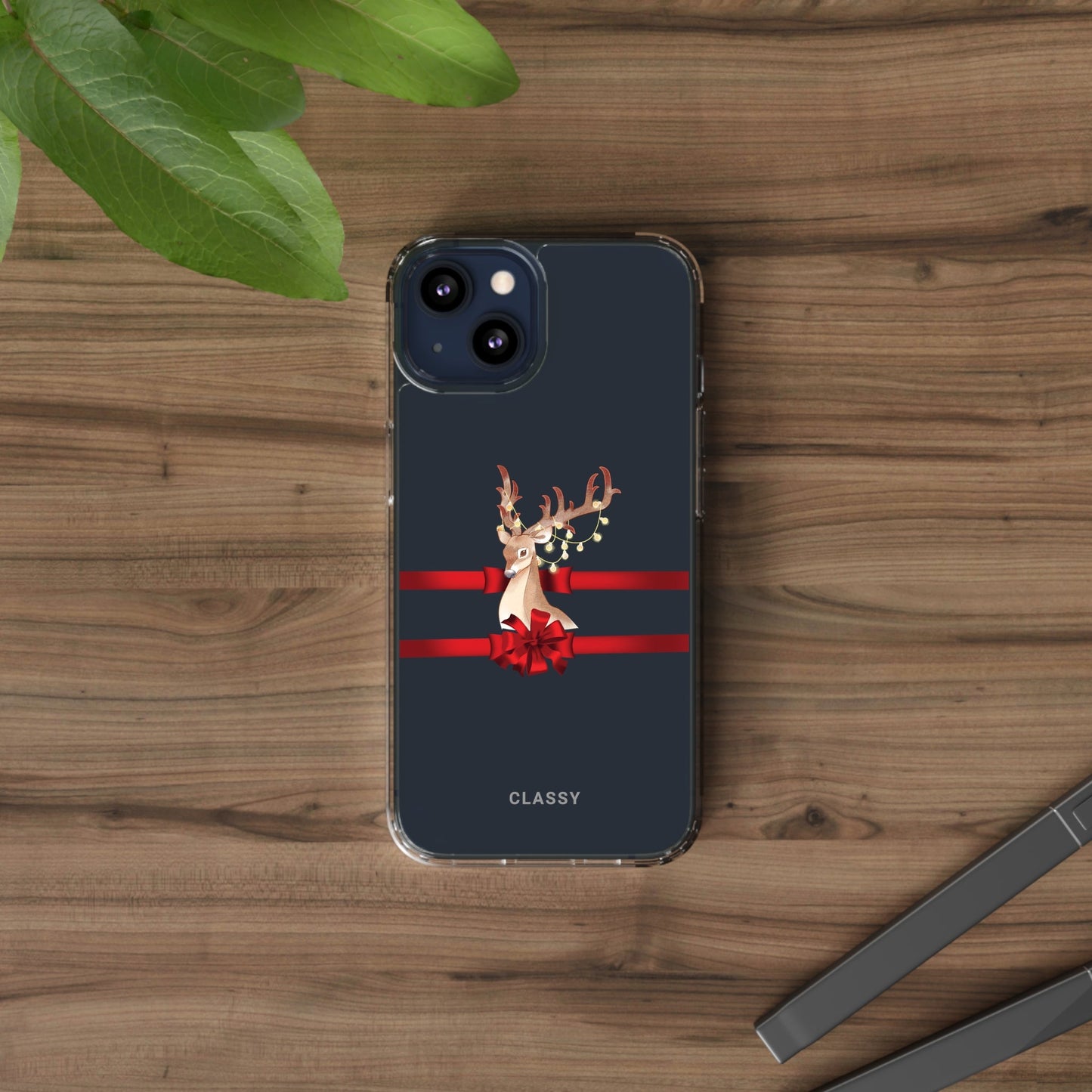 Christmas Clear Case with Deer - Classy Cases - Phone Case - iPhone 13 - With gift packaging -