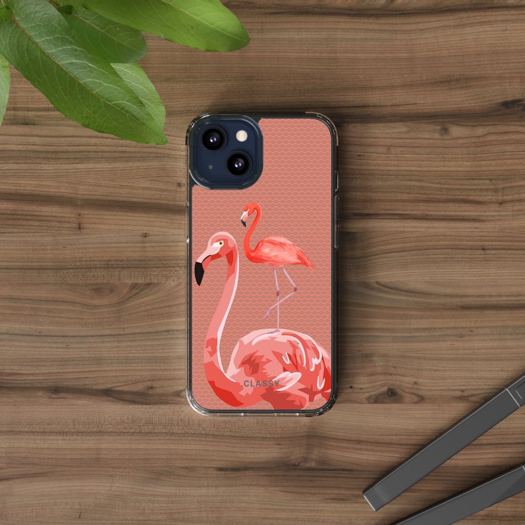 Flamingos Brown Clear Case - Classy Cases - Phone Case - iPhone 13 - With gift packaging -