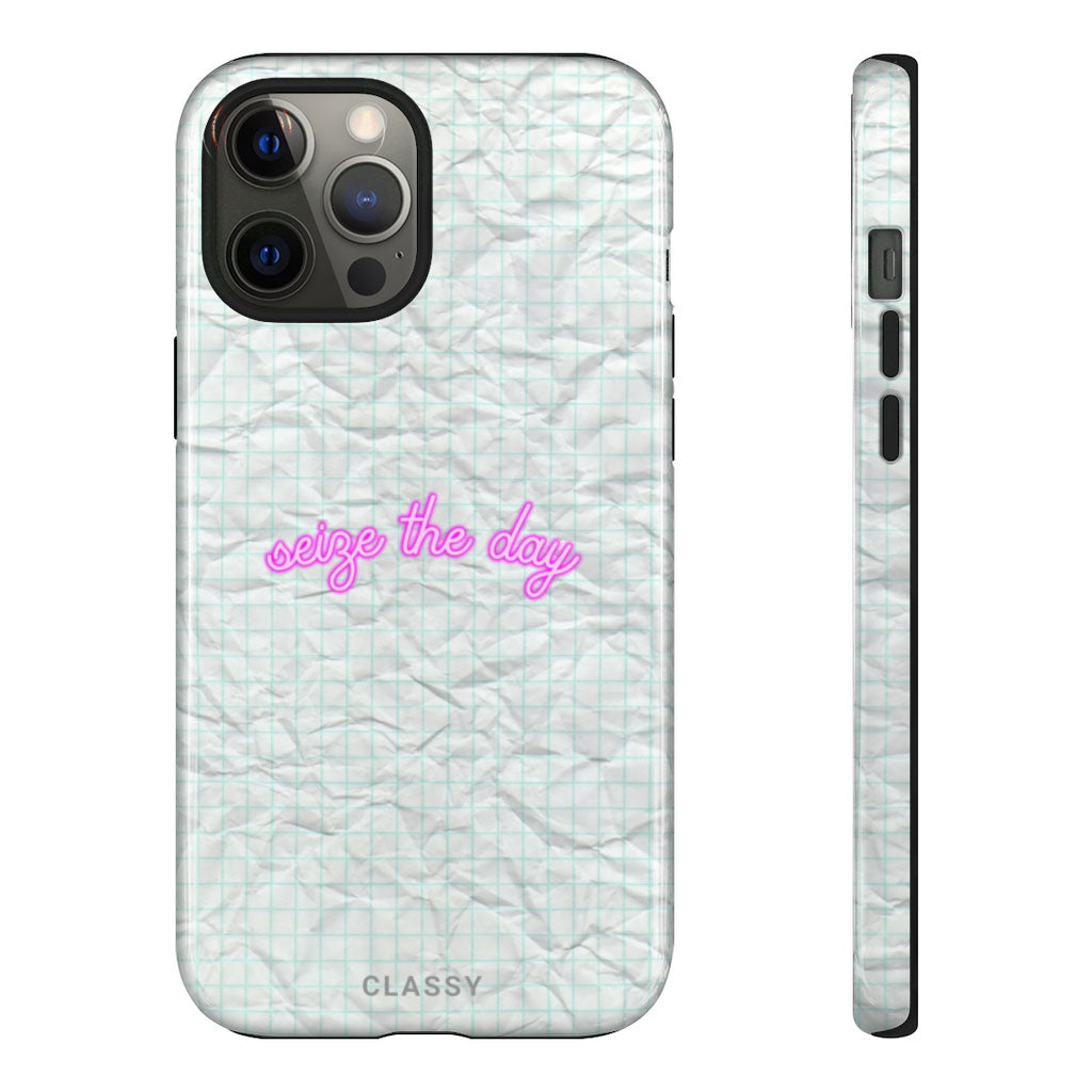 Seige the Day | White Paper Background Tough Case - Classy Cases - Phone Case - iPhone 12 Pro Max - Glossy -