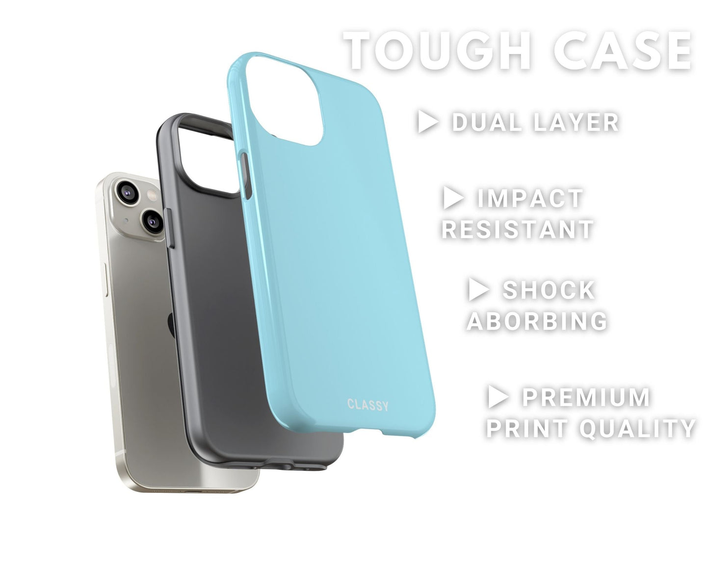 Light Blue Tough Case - Classy Cases - Phone Case - iPhone 14 - Glossy -