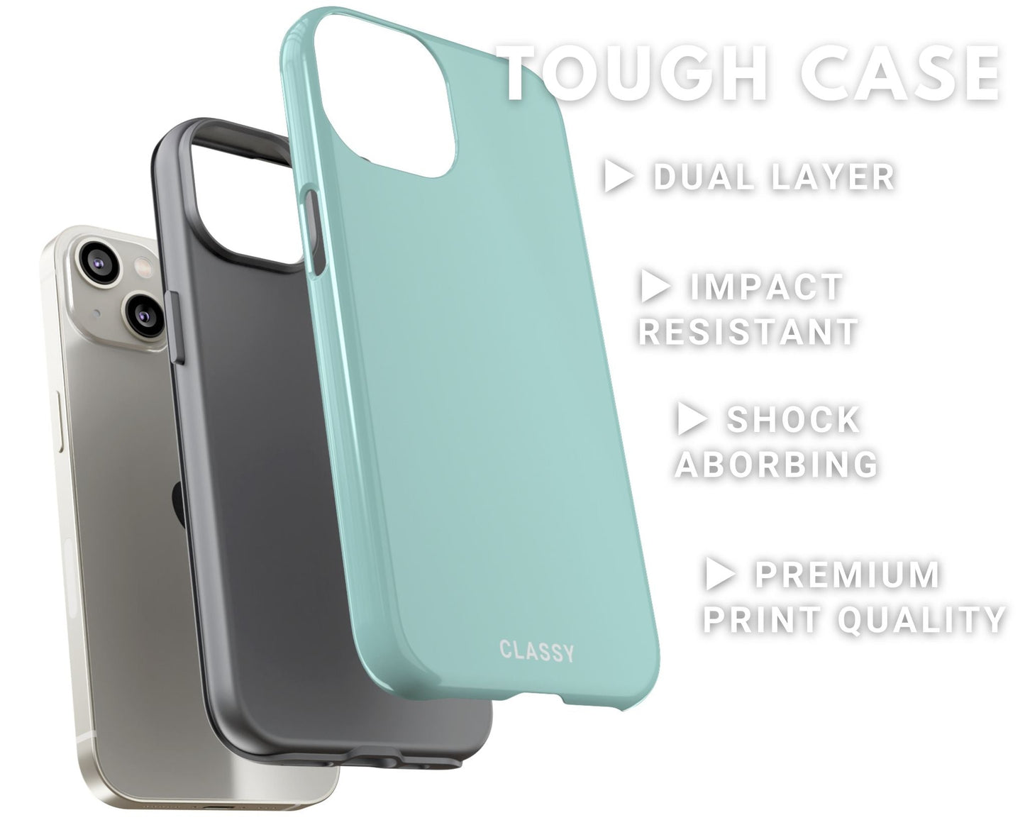 Light Blue Tough Case - Classy Cases - Phone Case - iPhone 14 - Glossy -