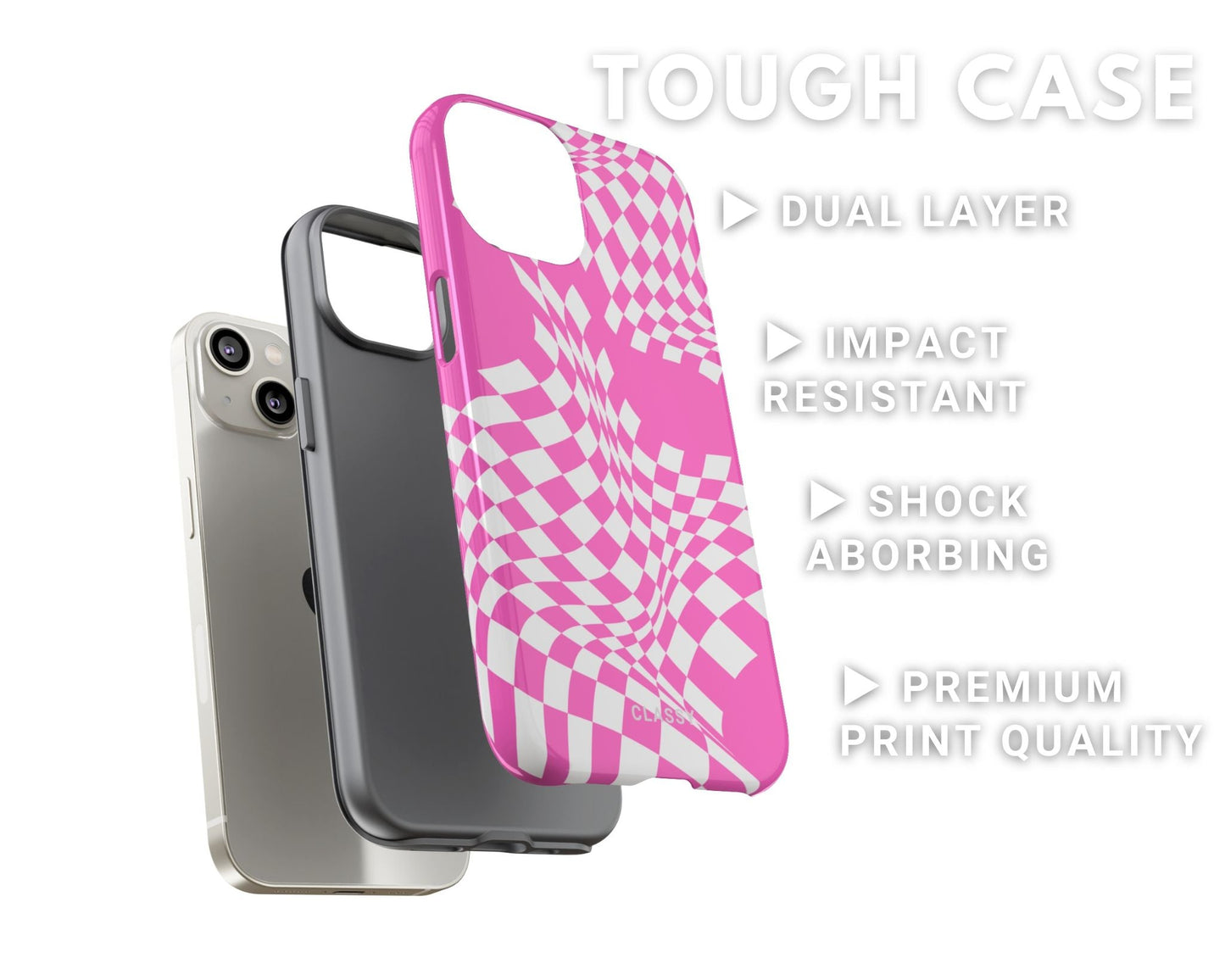Pink and White Tough Case - Classy Cases - Phone Case - iPhone 14 - Glossy -