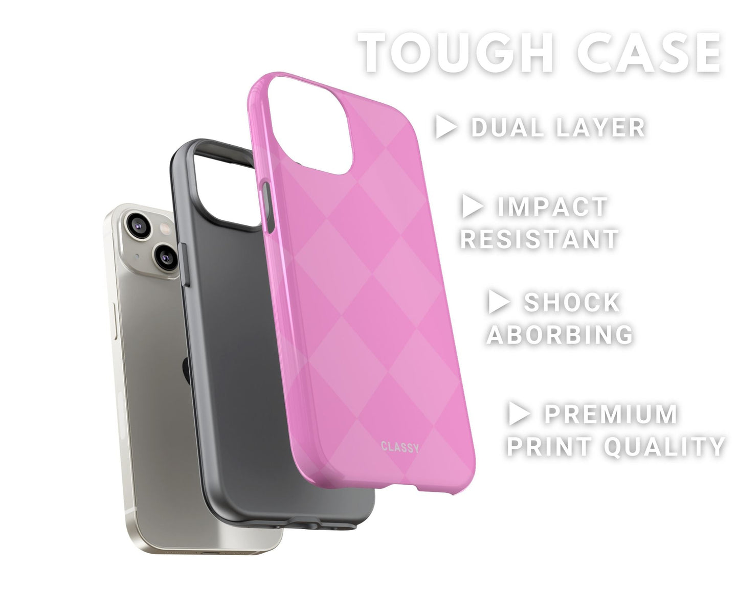 Pink Check Pattern Tough Case - Classy Cases - Phone Case - iPhone 14 - Glossy -