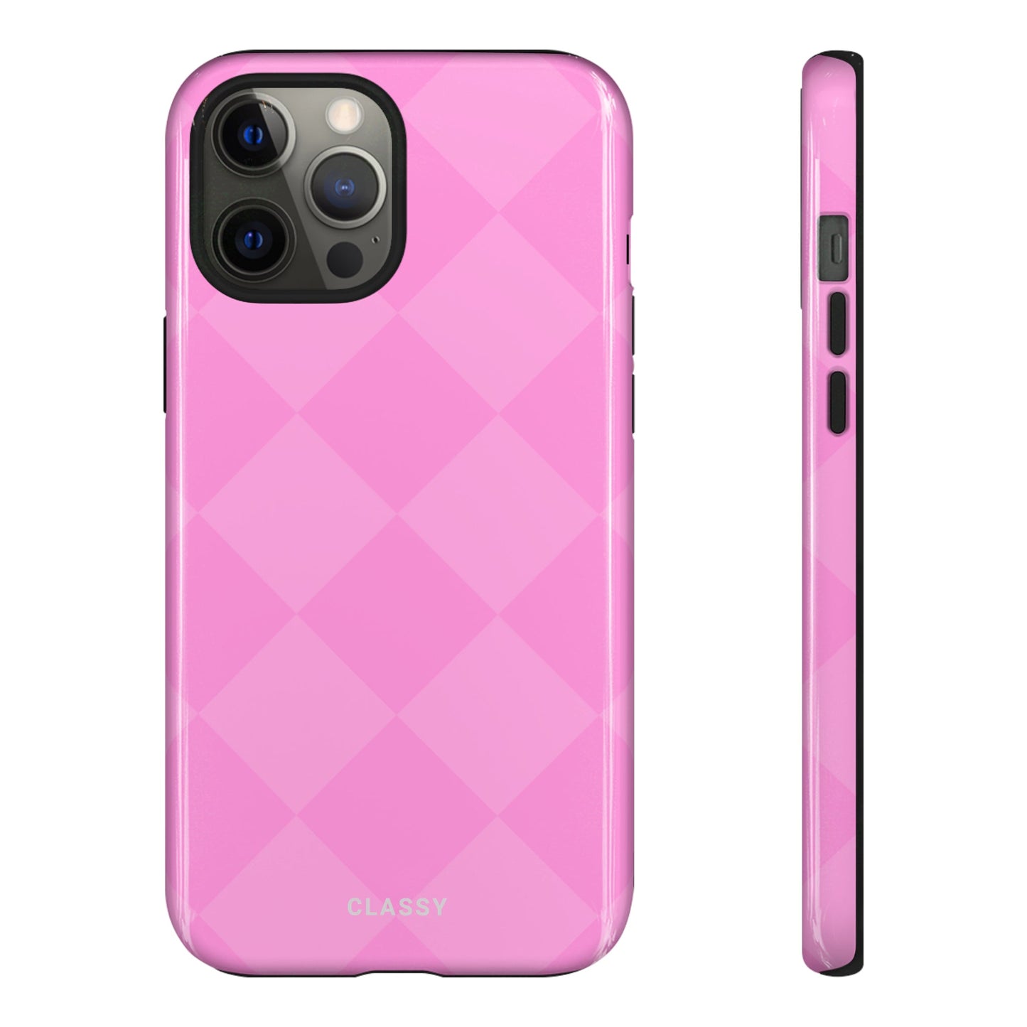 Pink Check Pattern Tough Case - Classy Cases - Phone Case - iPhone 14 - Glossy -