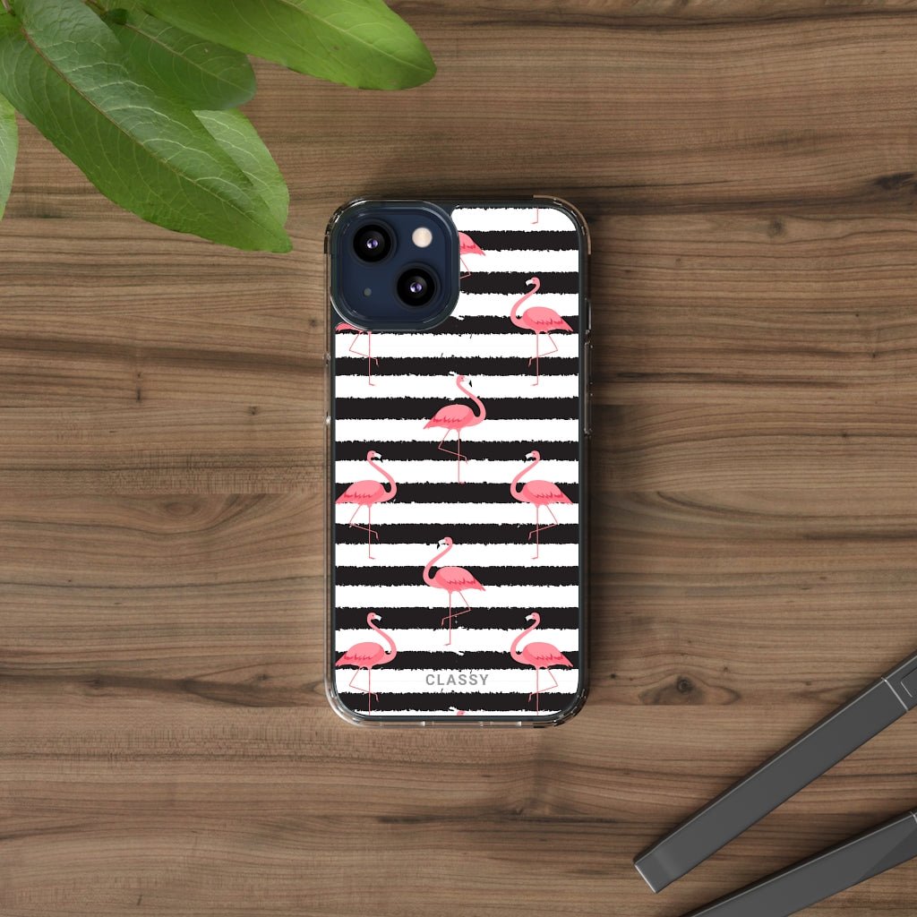 Striped Flamingo Clear Case - Classy Cases - Phone Case - iPhone 13 - With gift packaging -