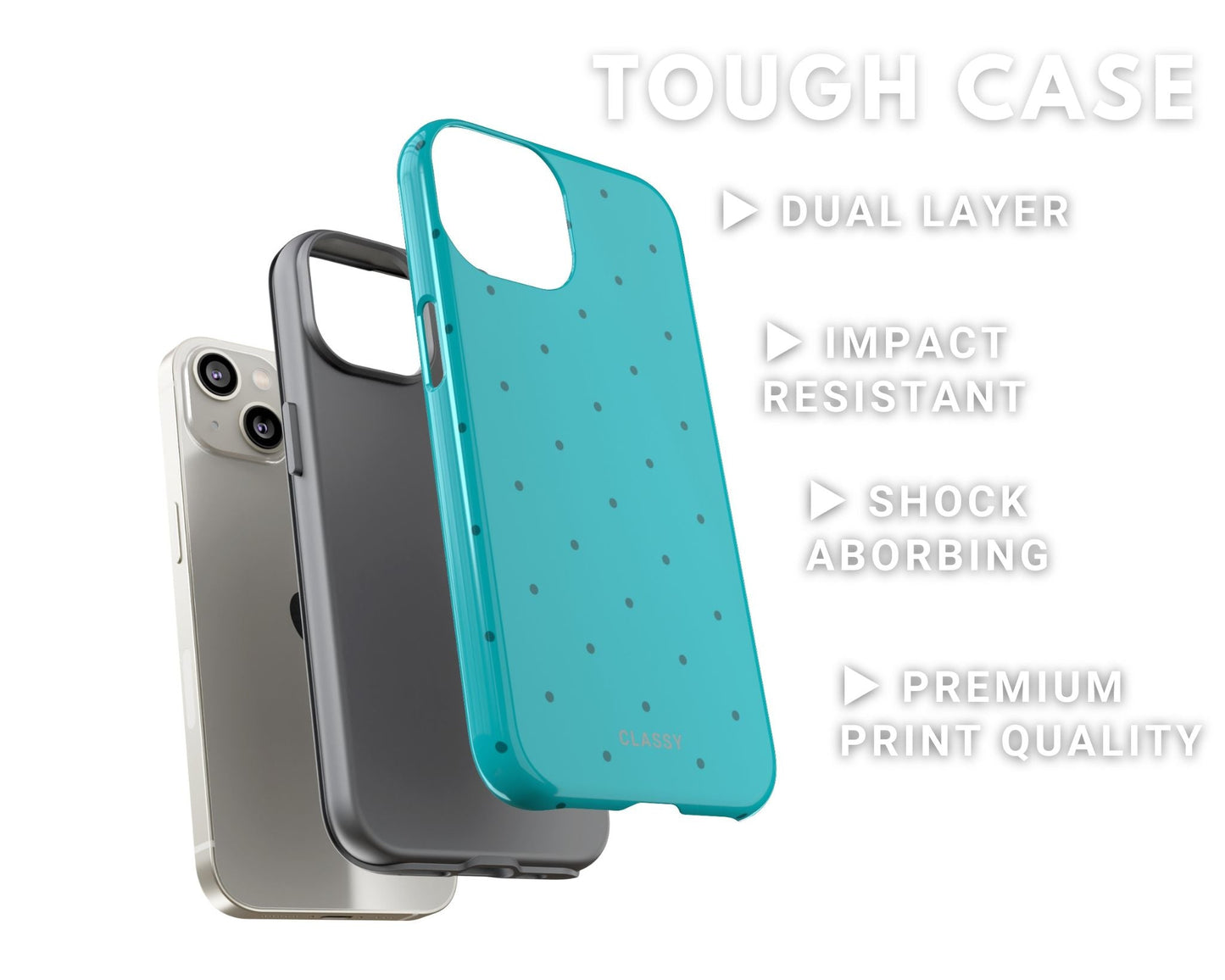 Turquoise Dots Tough Case - Classy Cases - Phone Case - iPhone 14 - Glossy -