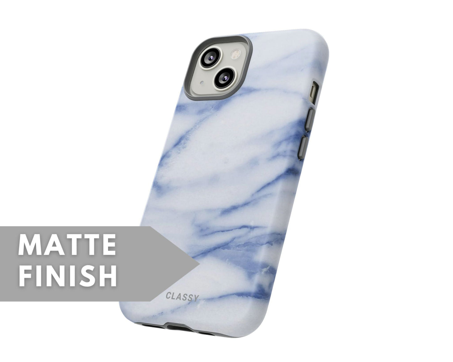 White and Blue Marble Tough Case - Classy Cases - Phone Case - iPhone 15 - Glossy -