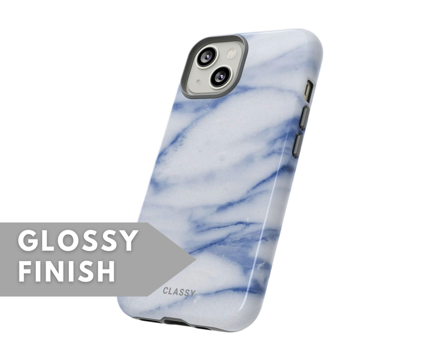 White and Blue Marble Tough Case - Classy Cases - Phone Case - iPhone 15 - Glossy -