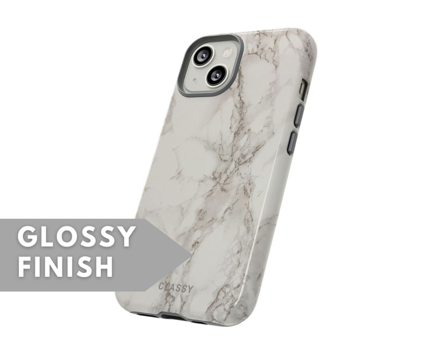 White and Gray Marble Tough Case - Classy Cases - Phone Case - iPhone 15 - Glossy -
