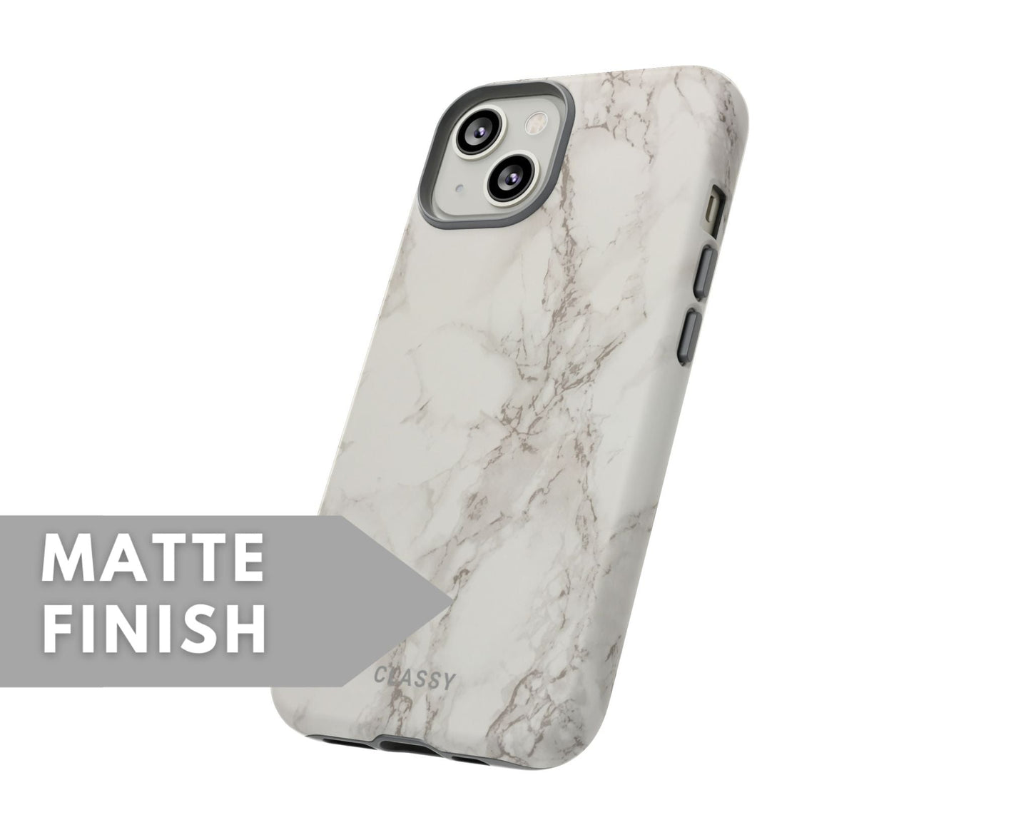 White and Gray Marble Tough Case - Classy Cases - Phone Case - iPhone 15 - Glossy -